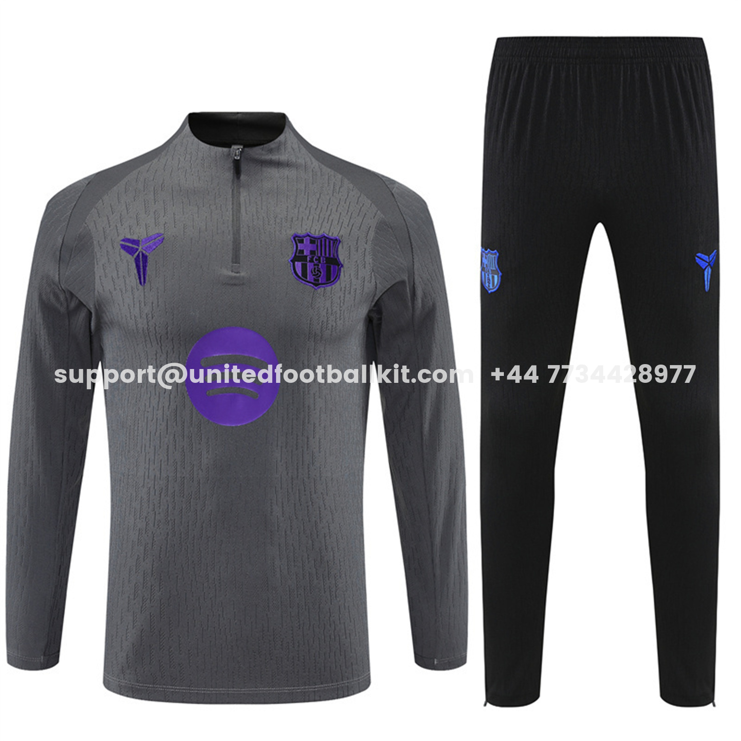 Unitedfootballkit.com | Barcelona 25-26 Long Sleeve Training Set - Grey Top & Black Pants -Customize Name, Number and Patch | Worldwide Shipping