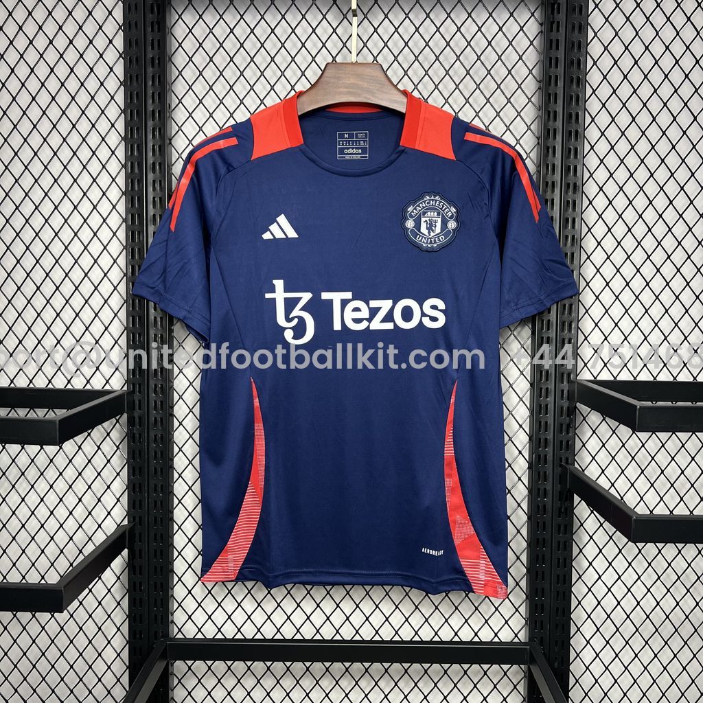 Unitedfootballkit.com | Manchester United 24-25 Blue Pre-match Training Jersey - Fans Version -Customize Name, Number and Patch | Worldwide Shipping