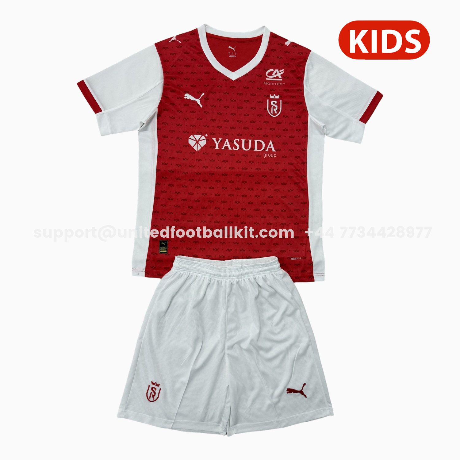 Unitedfootballkit.com | Stade Reims 25-26 Home Kids Kit -Customize Name, Number and Patch | Worldwide Shipping