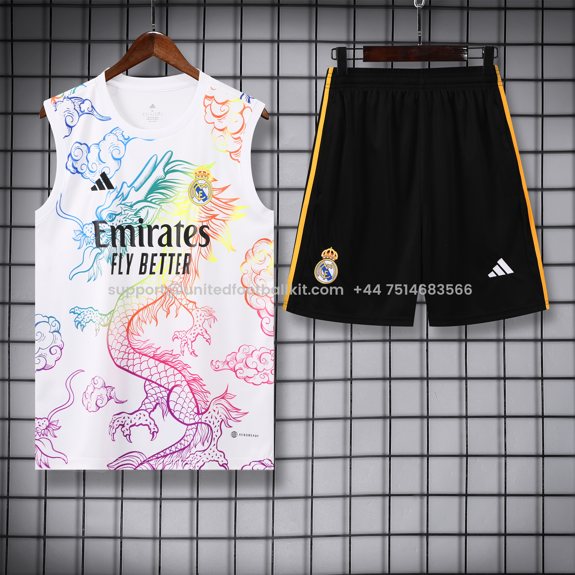 Unitedfootballkit.com | Real Madrid 24-25 Vest Training Set - White Dragon -Customize Name, Number and Patch | Worldwide Shipping