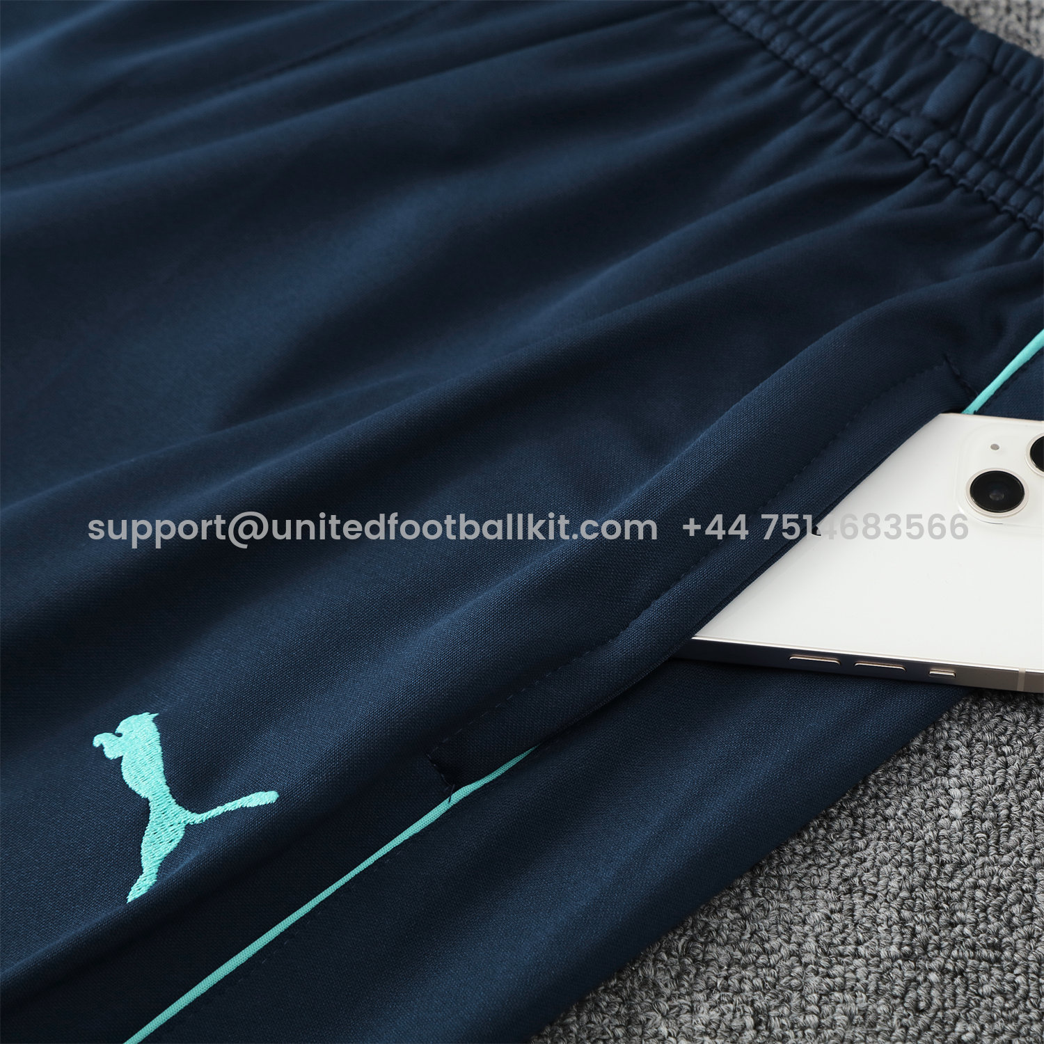 Unitedfootballkit.com | Marseille 25-26 POLO Short-Sleeve Training Set - Cyan Top and Deep Blue Pants -Customize Name, Number and Patch | Worldwide Shipping
