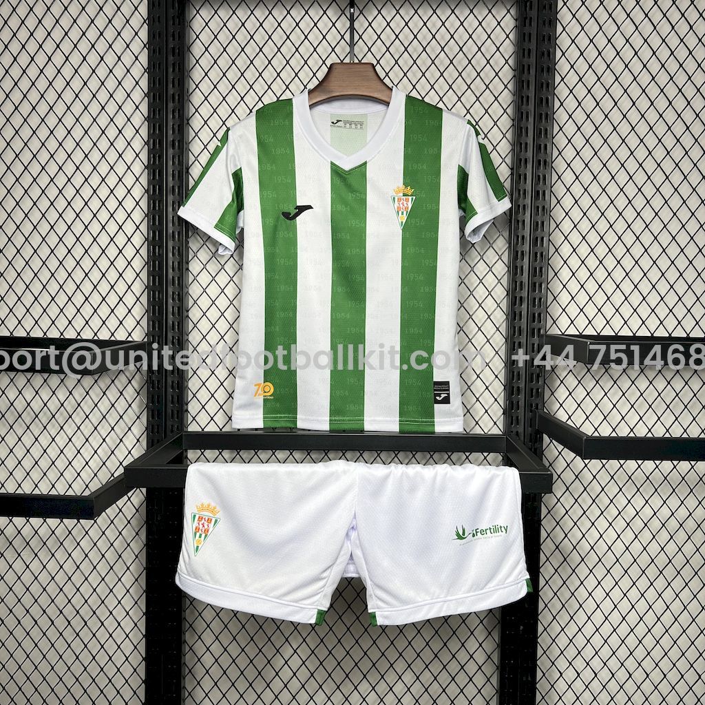 Unitedfootballkit.com | Cordoba CF 24-25 Home Kids Kit -Customize Name, Number and Patch | Worldwide Shipping