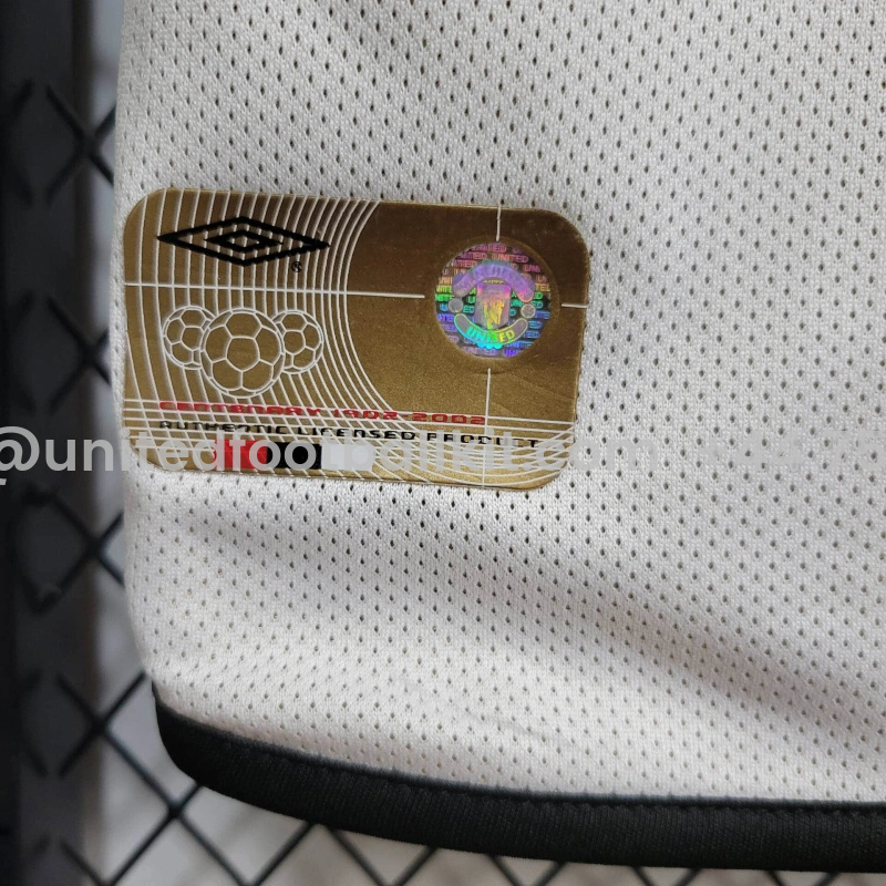 Unitedfootballkit.com | Retro Manchester United 01-02 100th Anniversary Special Edition Jersey - White & Gold -Customize Name, Number and Patch | Worldwide Shipping