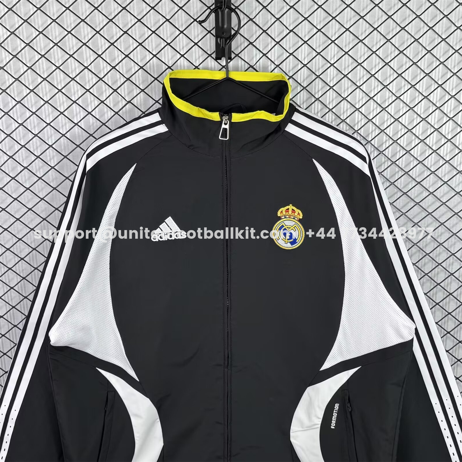 Unitedfootballkit.com | Retro Real Madrid 2006-07 Windbreaker Jacket - Black And White -Customize Name, Number and Patch | Worldwide Shipping
