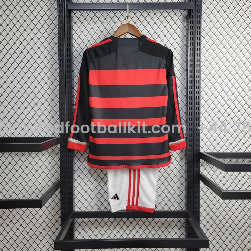 Unitedfootballkit.com | Flamengo 2024 Home Stadium Long Sleeve Kids Kit -Customize Name, Number and Patch | Worldwide Shipping