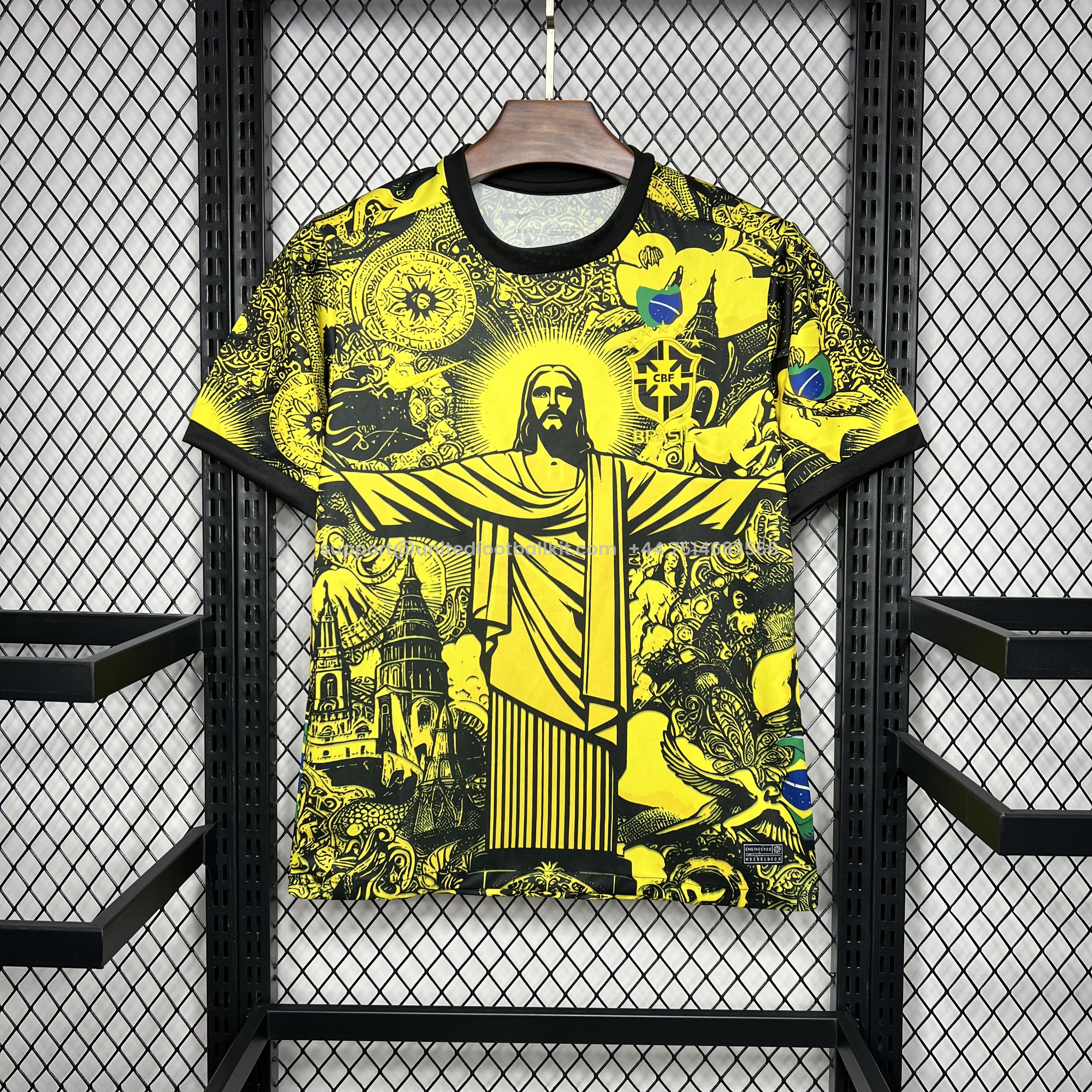 Unitedfootballkit.com | Brazil 2024 Yellow Christ the Redeemer Statue Jersey - Fans Version -Customize Name, Number and Patch | Worldwide Shipping