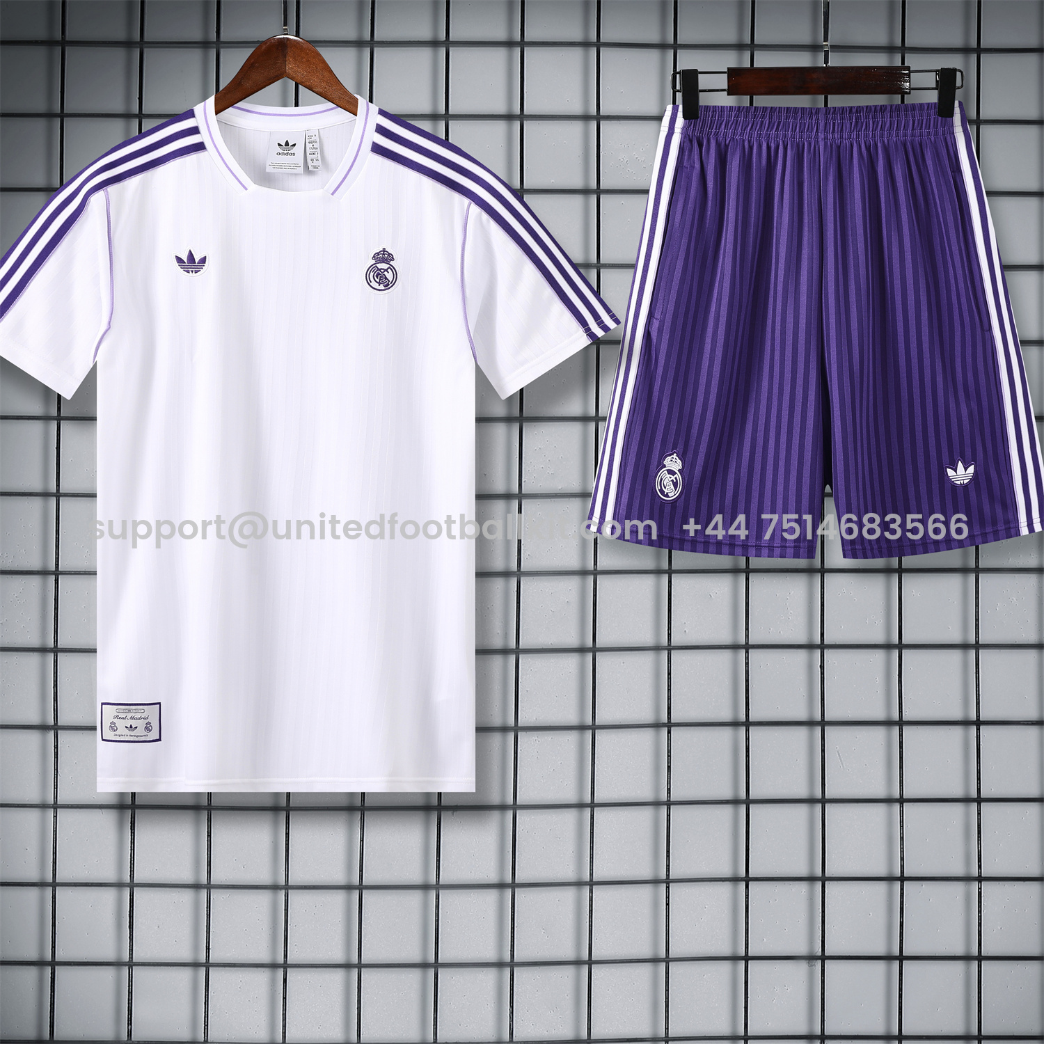 Unitedfootballkit.com | Real Madrid 25-26 Short-Sleeve Training Set - Purple And White Top & Purple Shorts -Customize Name, Number and Patch | Worldwide Shipping