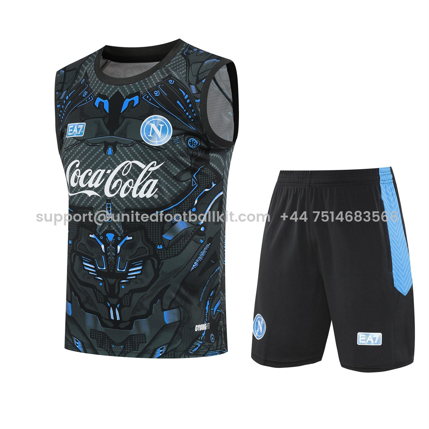 Unitedfootballkit.com | Napoli 25-26 Vest Training Set - Black Mecha Vest & Black Shorts -Customize Name, Number and Patch | Worldwide Shipping
