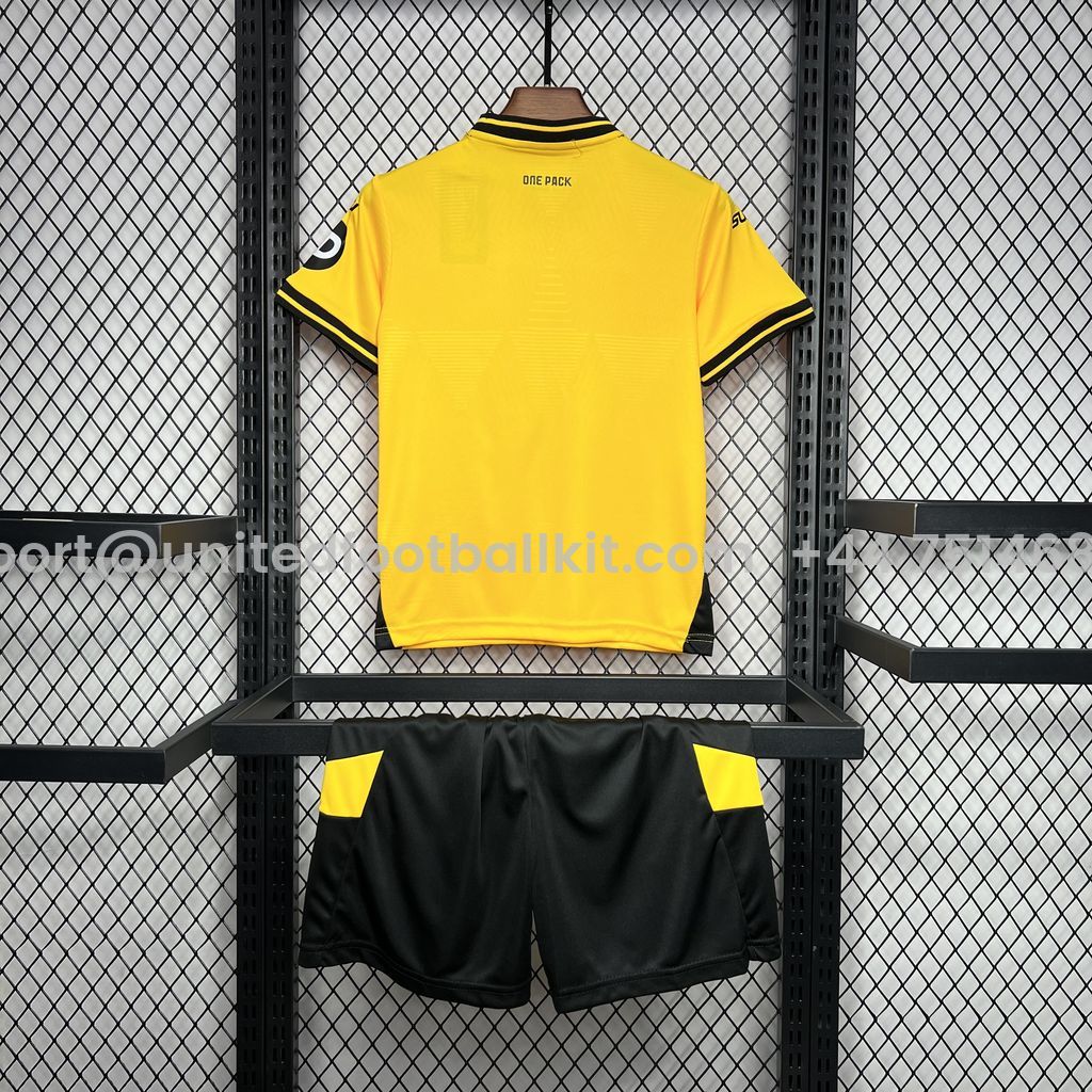 Unitedfootballkit.com | Wolverhampton Wanderers Wolves 24-25 Home Stadium Kids Kit -Customize Name, Number and Patch | Worldwide Shipping