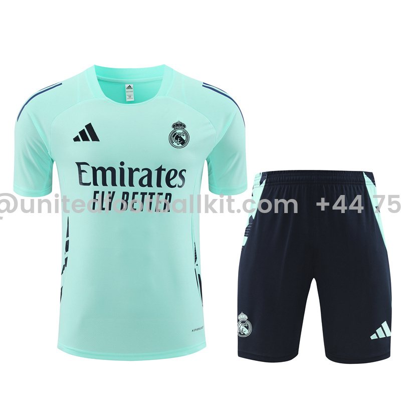 Unitedfootballkit.com | Real Madrid 24-25 Short-Sleeve Training Set - Lake Blue -Customize Name, Number and Patch | Worldwide Shipping