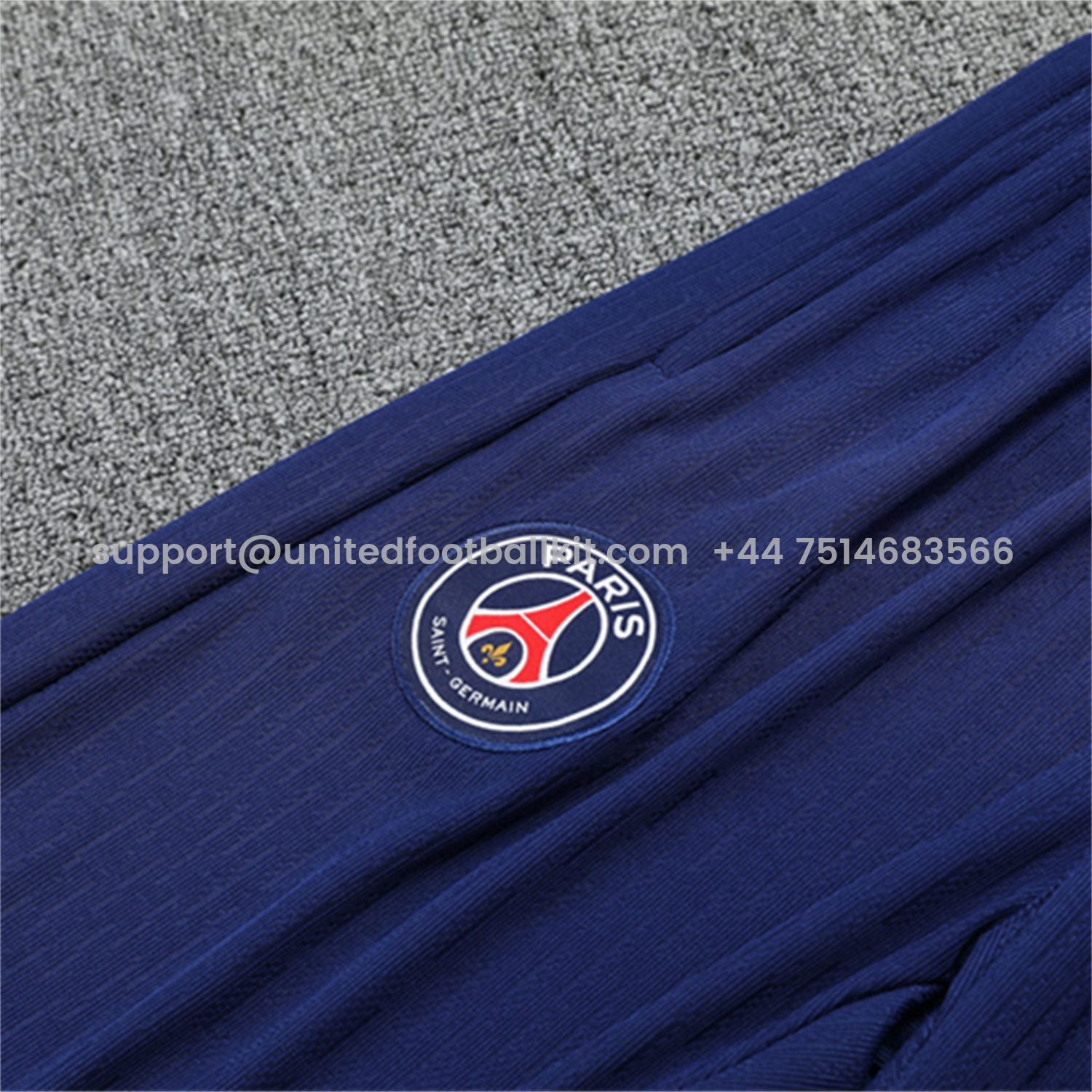 Unitedfootballkit.com | Paris Saint-Germain PSG 25-26 Kid Long Sleeves Training Set - Royal Blue Gray Sleeves Top & Royal Blue Pants -Customize Name, Number and Patch | Worldwide Shipping