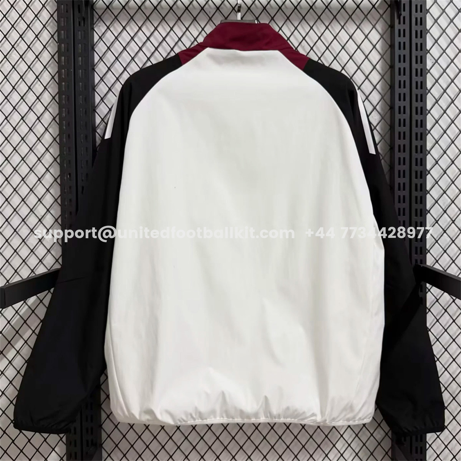 Unitedfootballkit.com | Manchester United 25-26 Training Windbreaker Jacket - White With Black -Customize Name, Number and Patch | Worldwide Shipping