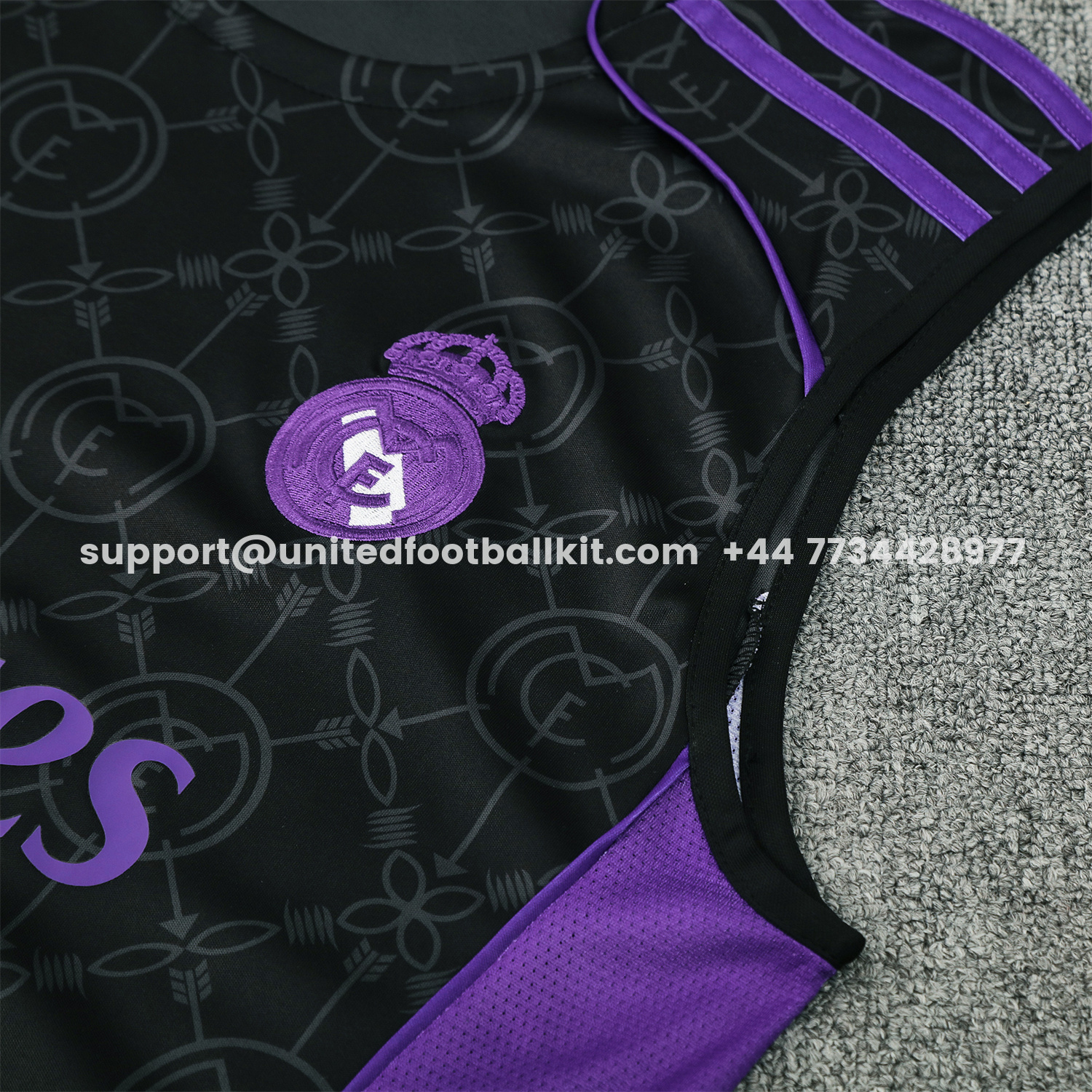 Unitedfootballkit.com | Real Madrid 25-26 Vest Training Set - Blue Edge Black Vest & Black Shorts -Customize Name, Number and Patch | Worldwide Shipping