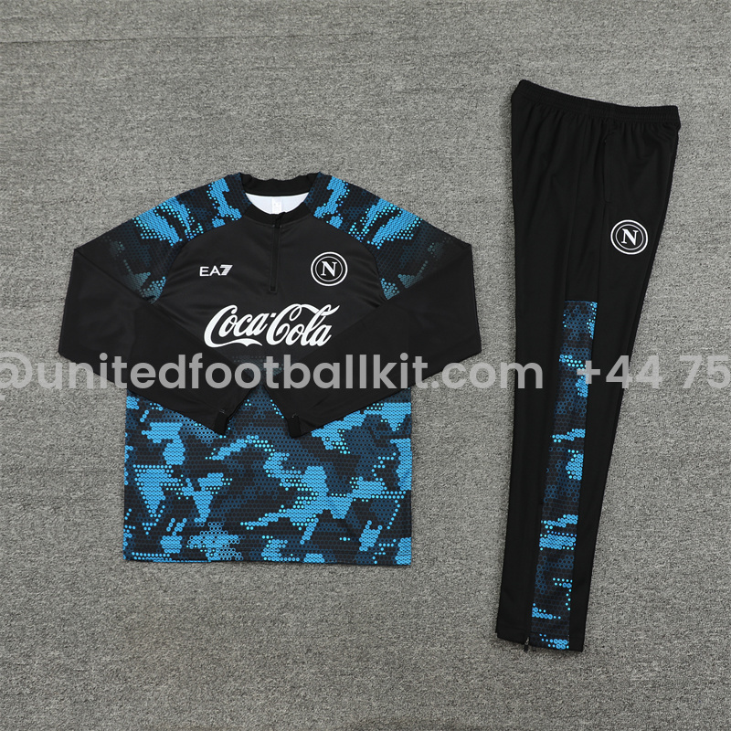 Unitedfootballkit.com | Napoli 24-25 Kids Long Sleeve Training Set - Black Blue -Customize Name, Number and Patch | Worldwide Shipping
