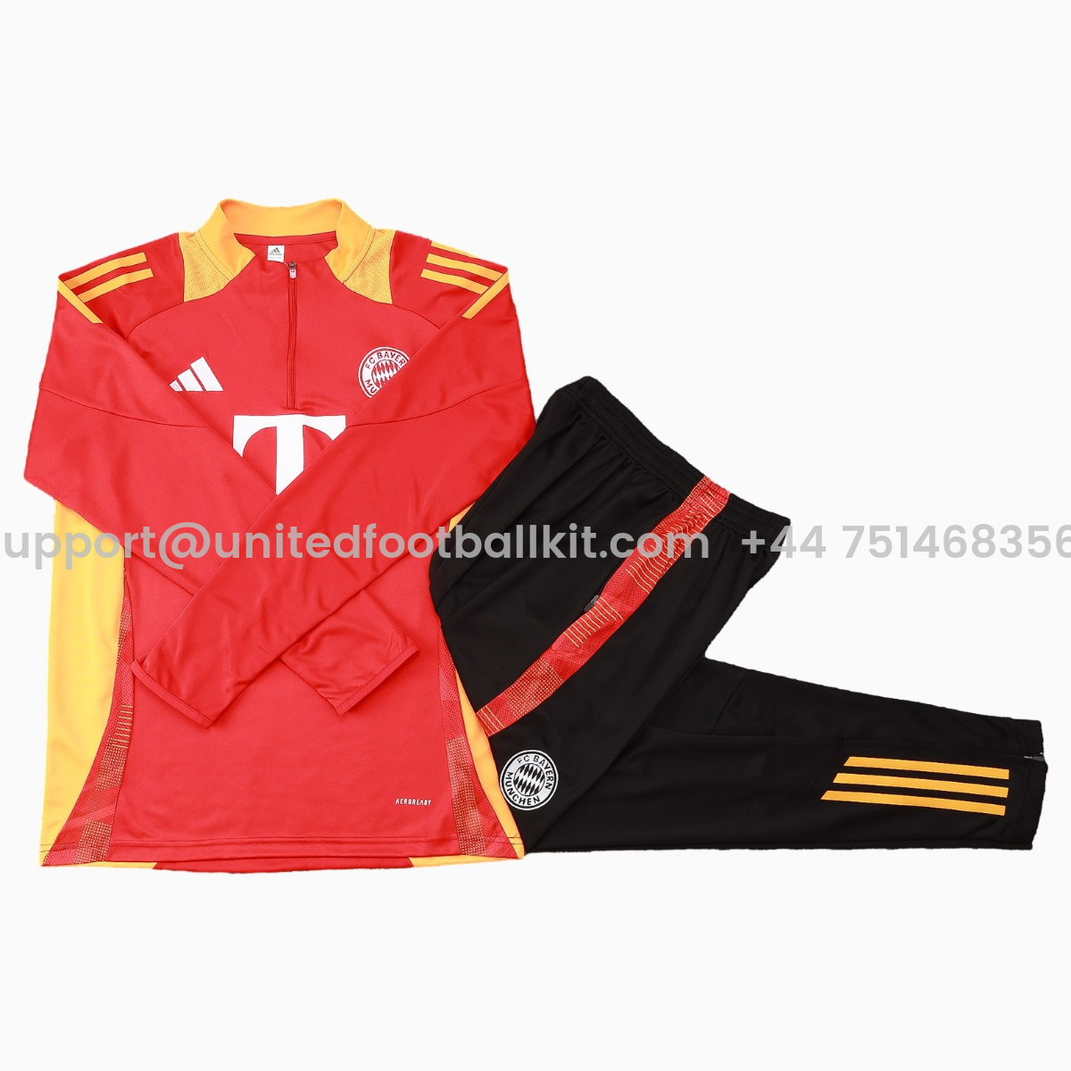 Unitedfootballkit.com | Bayern Munich 24-25 Long Sleeve Training Set with Big Logo - Red -Customize Name, Number and Patch | Worldwide Shipping