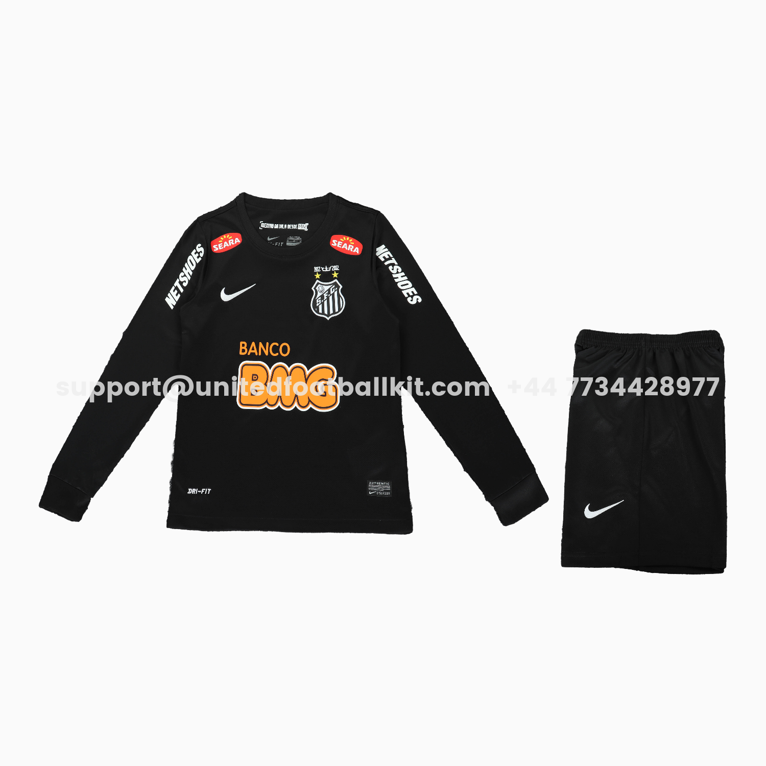 Unitedfootballkit.com | Retro Santos 2012 Black Special Long Sleeves Kids Kit -Customize Name, Number and Patch | Worldwide Shipping