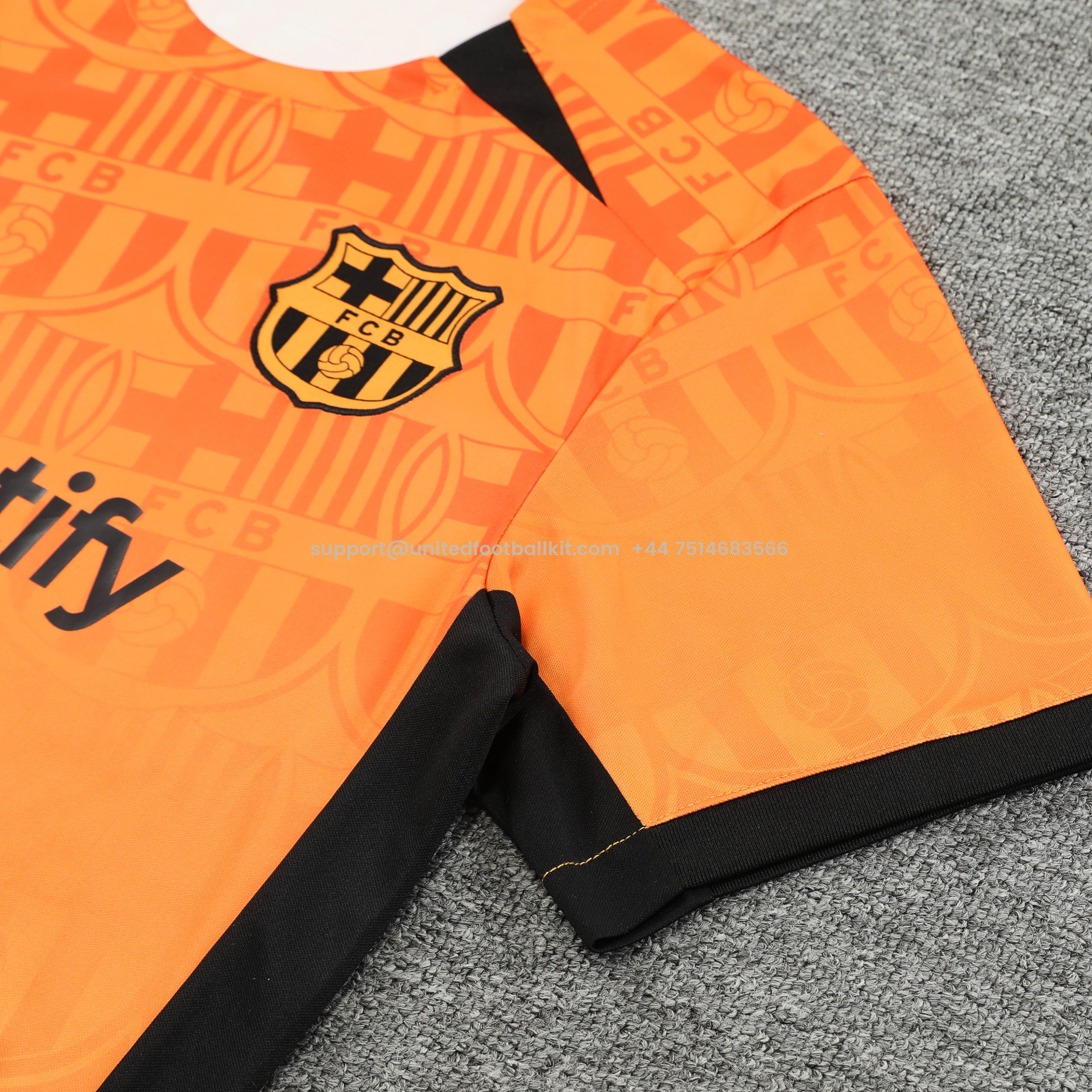 Unitedfootballkit.com | Barcelona 24-25 Short-Sleeve Training Set - Orange Top & Black Shorts -Customize Name, Number and Patch | Worldwide Shipping