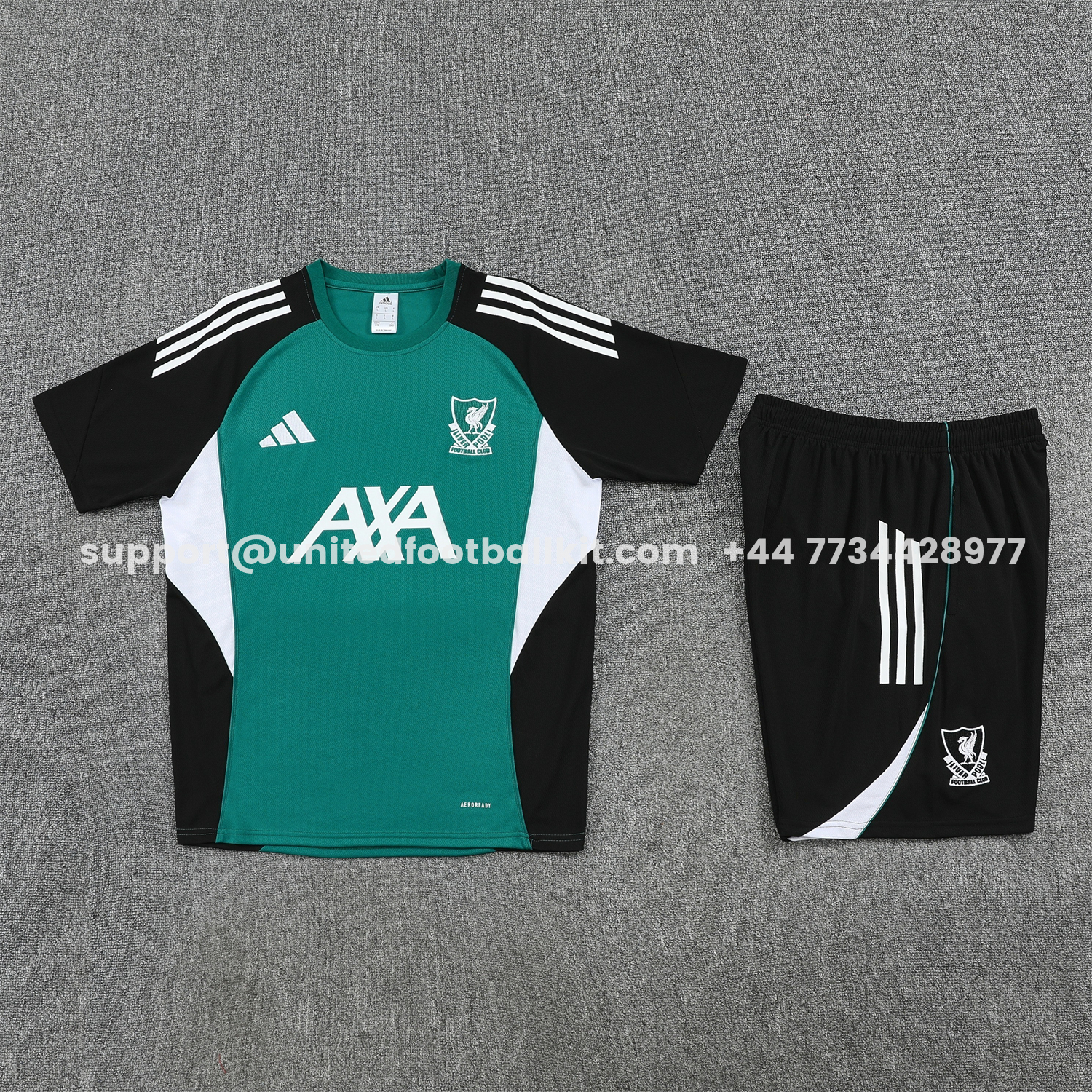 Unitedfootballkit.com | Liver.pool 25-26 Short-Sleeve Training Set - Green With Black Top & Black Shorts -Customize Name, Number and Patch | Worldwide Shipping