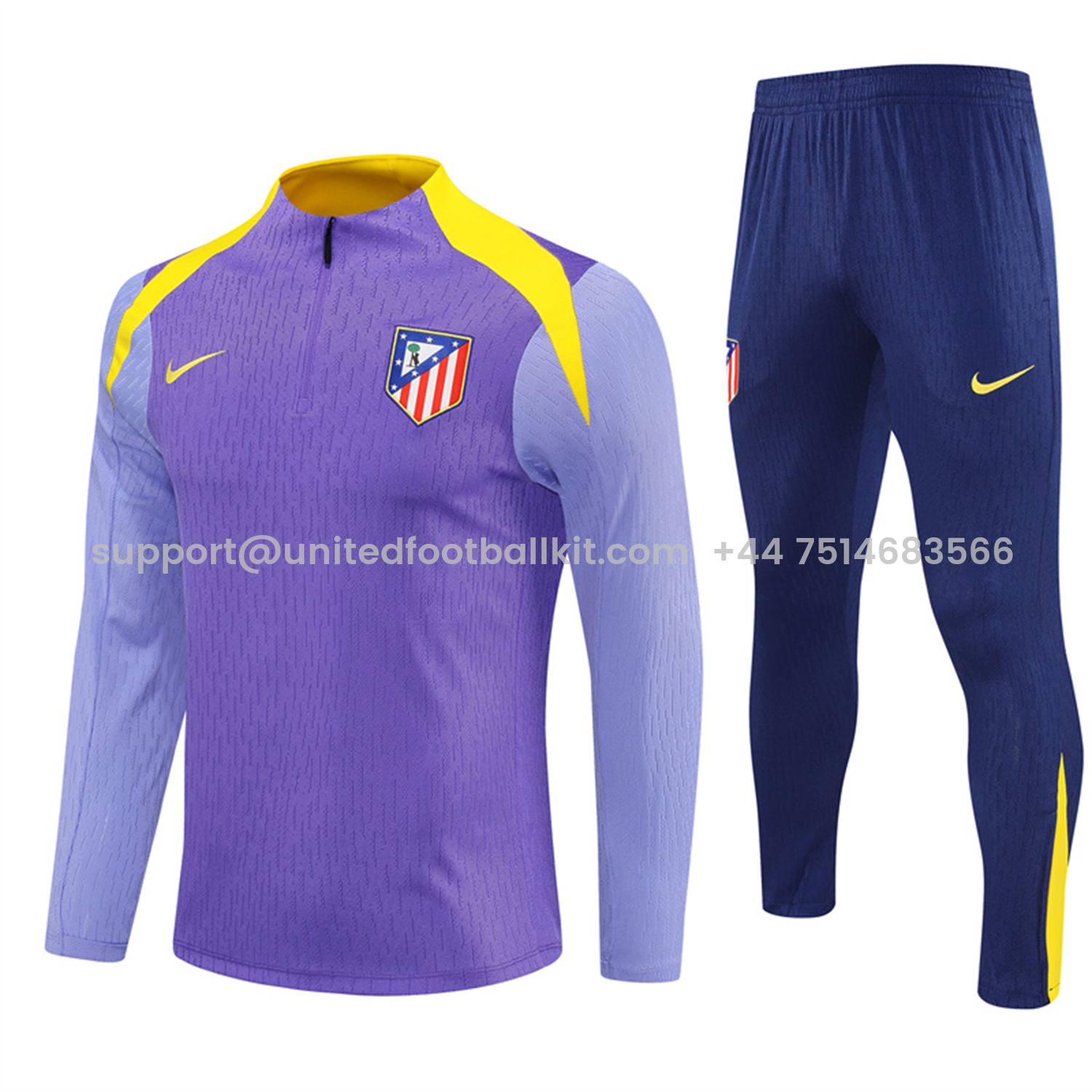 Unitedfootballkit.com | Atletico Madrid 25-26 Long Sleeves Training Set - Purple Top & Purple Pants -Customize Name, Number and Patch | Worldwide Shipping