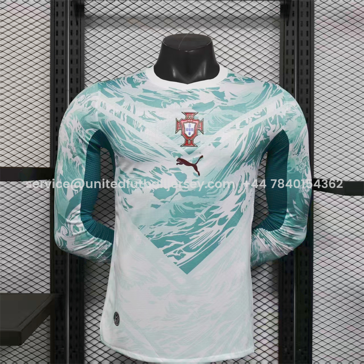 foot-Portugal 2026 Away White And Cyan Long Sleeves Jersey - Player Version