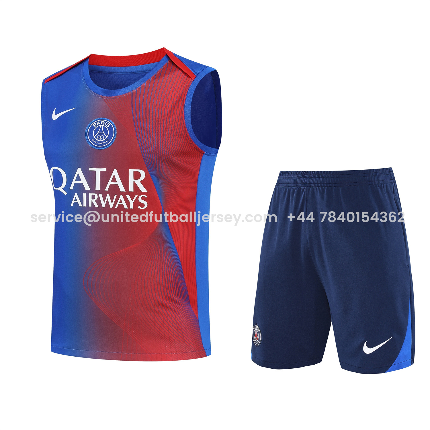 foot-Paris Saint-Germain PSG 25-26 Vest Training Set - Red And Blue Lines Vest & Blue Shorts