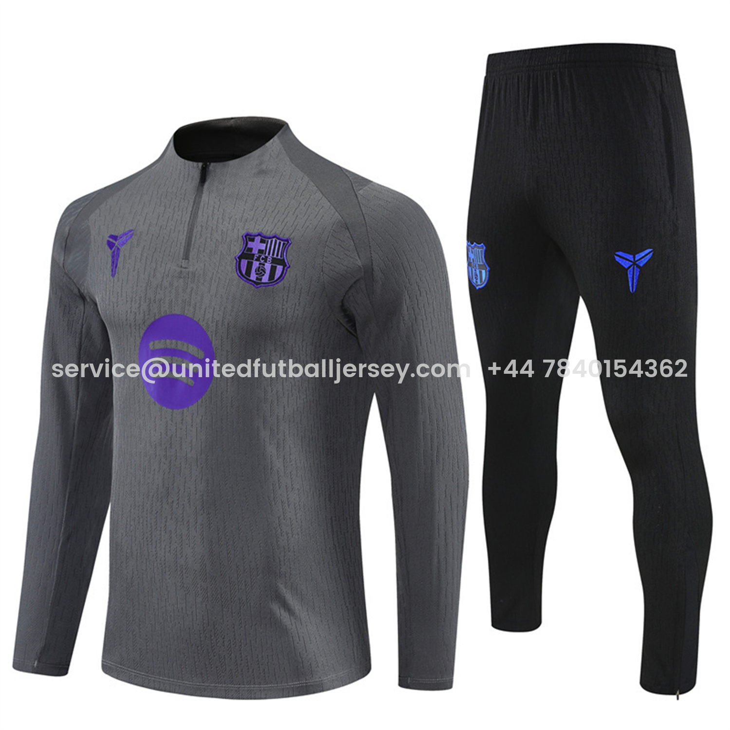 foot-Barcelona 25-26 Long Sleeve Training Set - Grey Top & Black Pants