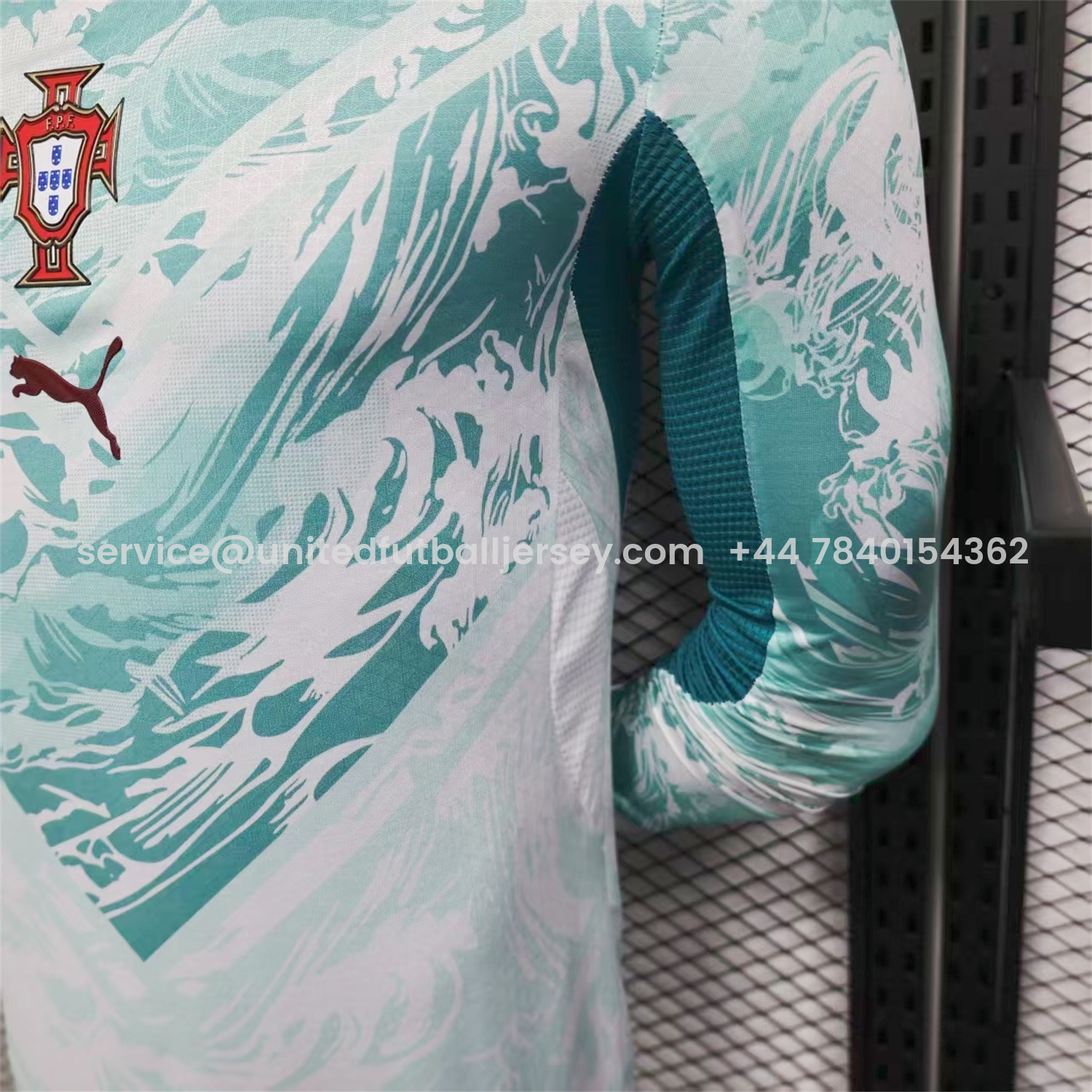 foot-Portugal 2026 Away White And Cyan Long Sleeves Jersey - Player Version