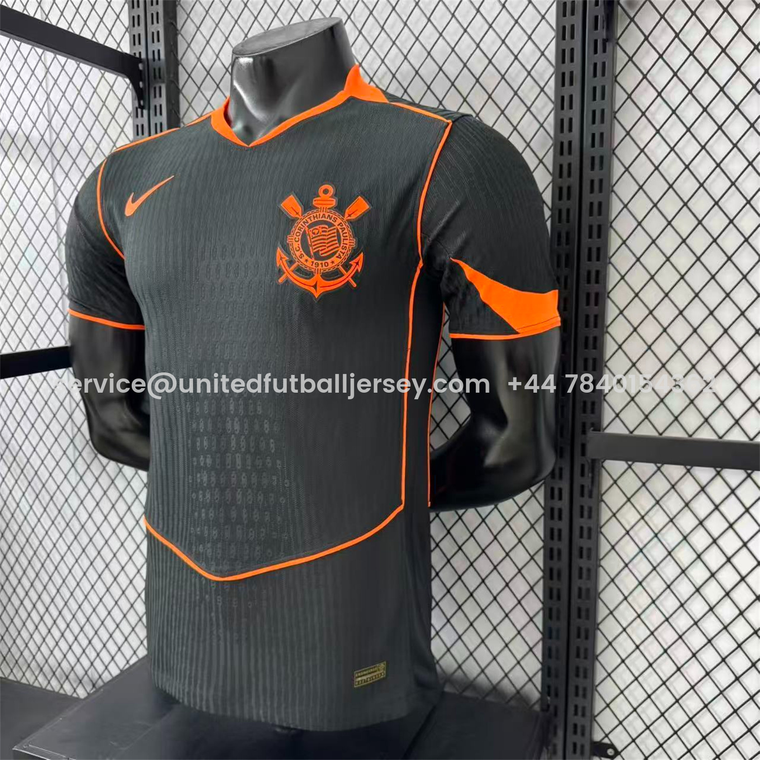 foot-Corinthians 25-26 Third Orange Lines Black Jersey - Player Version