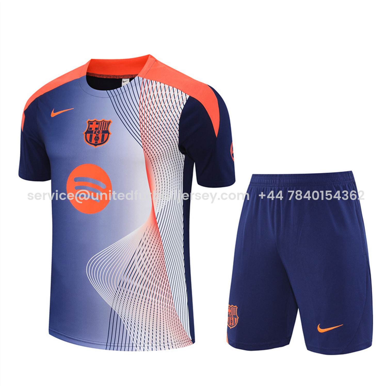 foot-Barcelona 25-26 Short-Sleeve Training Set - Red Blue Line Top & Blue Shorts