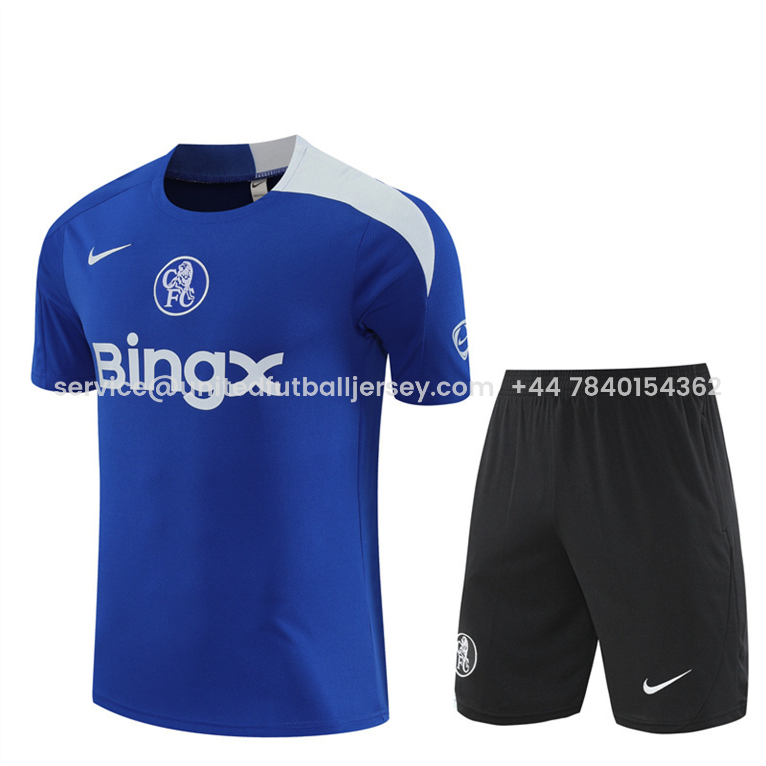 foot-C.H.E.L.S.E.A 25-26 Short-Sleeve Training Set - Blue Top & Black Shorts
