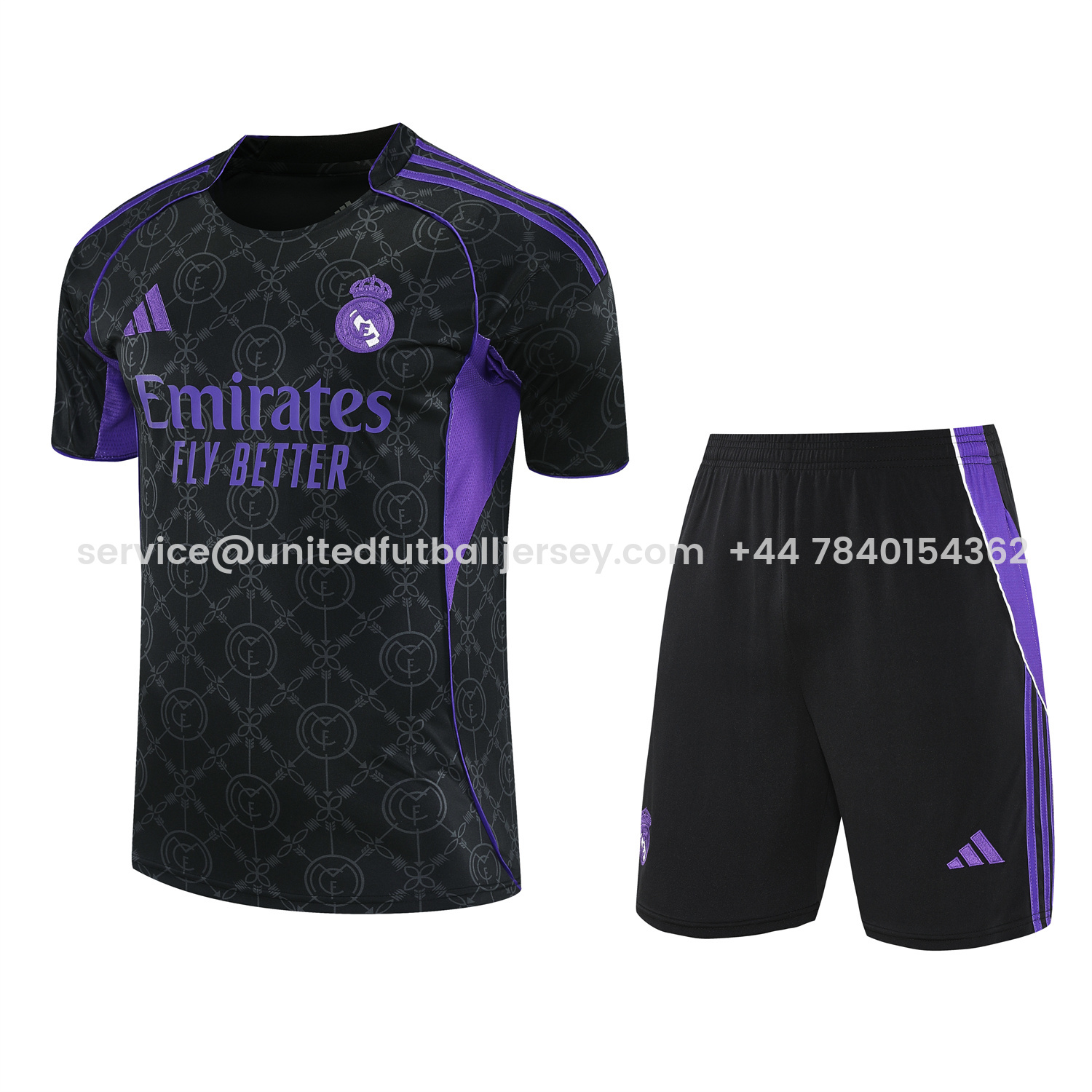 foot-Real Madrid 25-26 Short-Sleeve Training Set - Blue Edge Black Top & Black Shorts