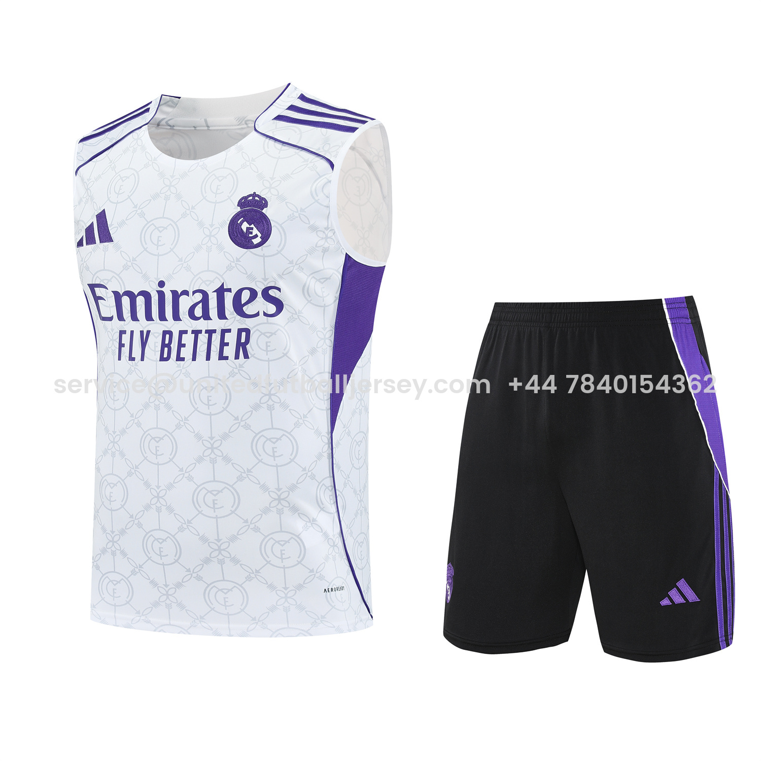 foot-Real Madrid 25-26 Vest Training Set - Blue Edge White Vest & Black Shorts