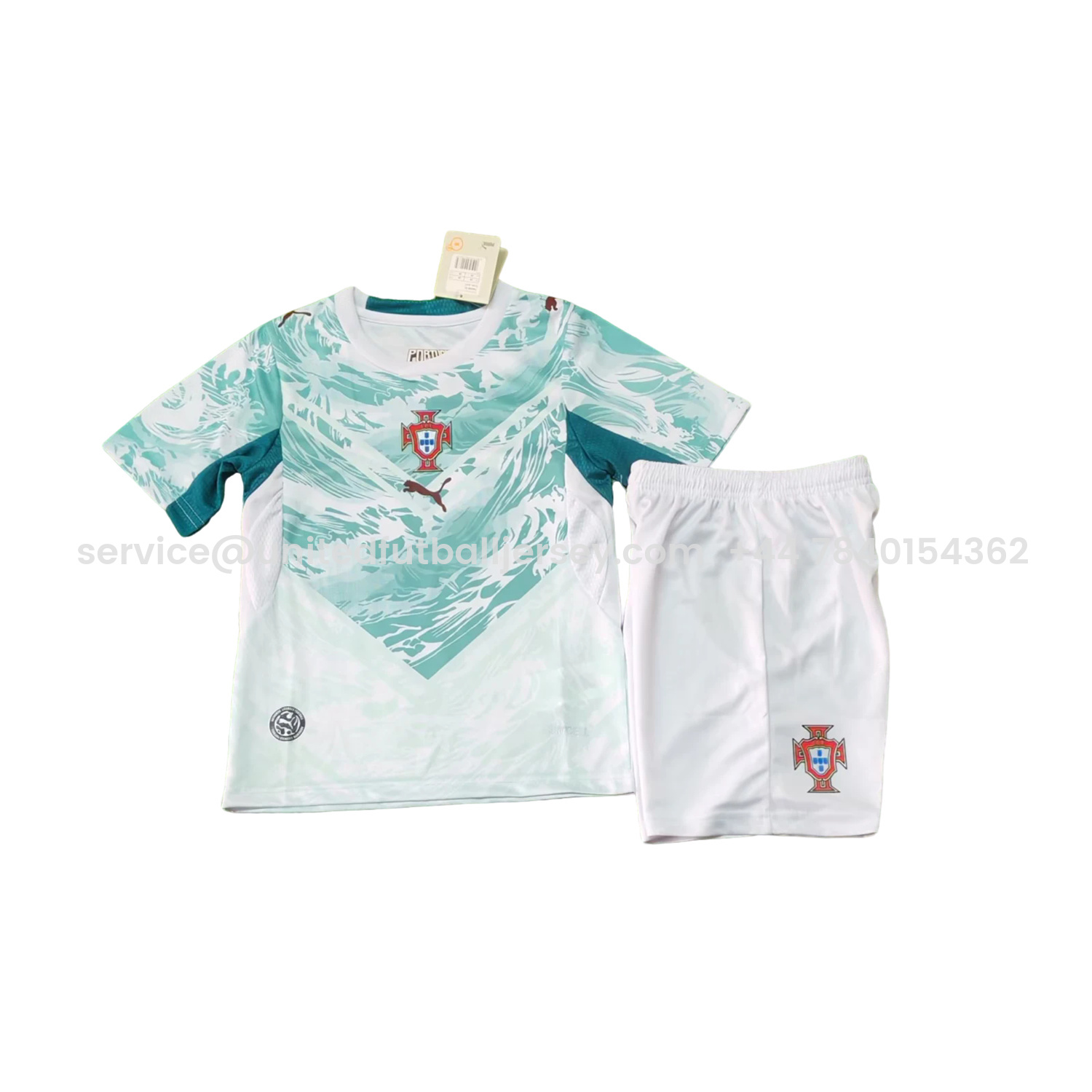 foot-Portugal 2026 Away White And Cyan Kids Kit