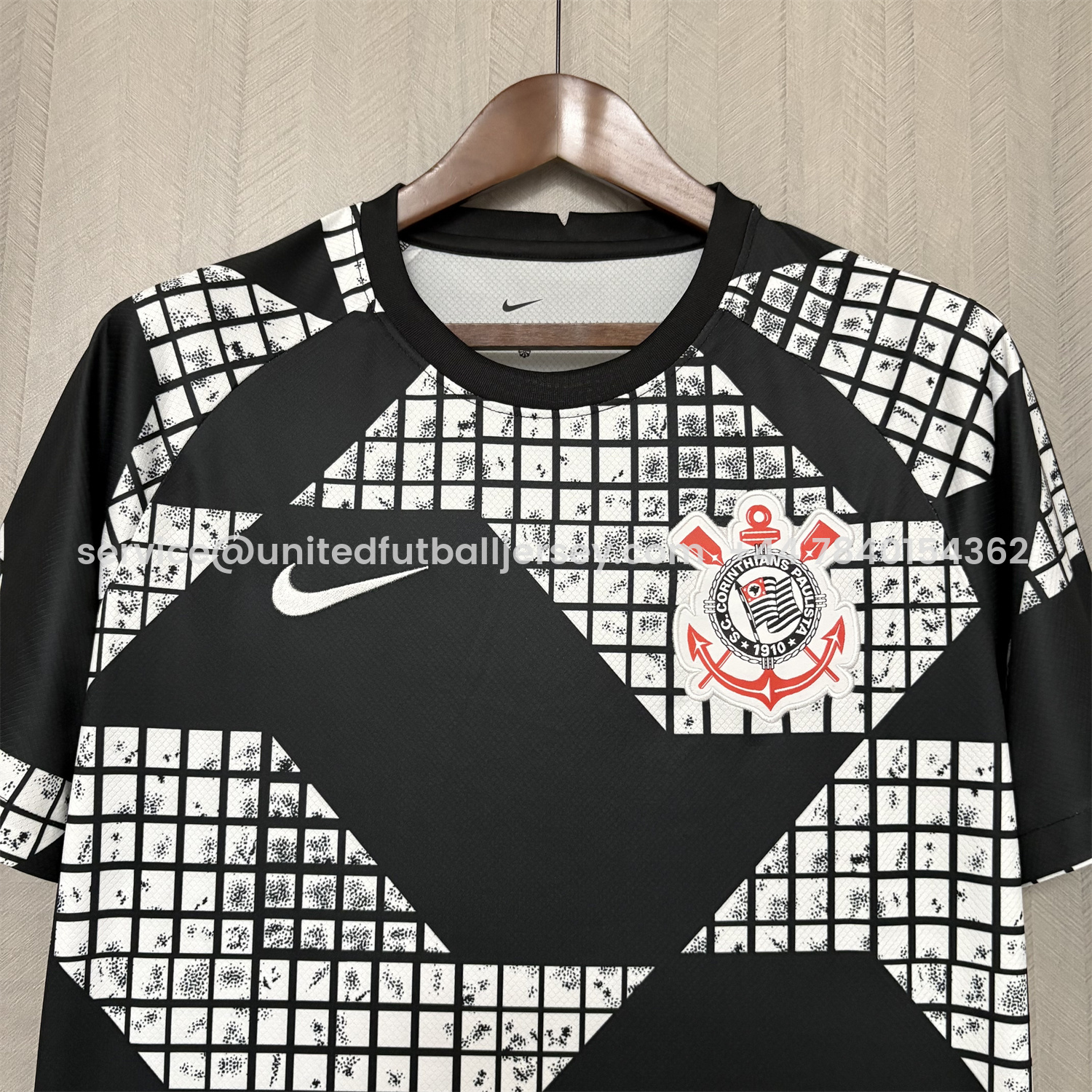 foot-Corinthians 2025-26 White And Black Pre-Match Jersey - Fans Version