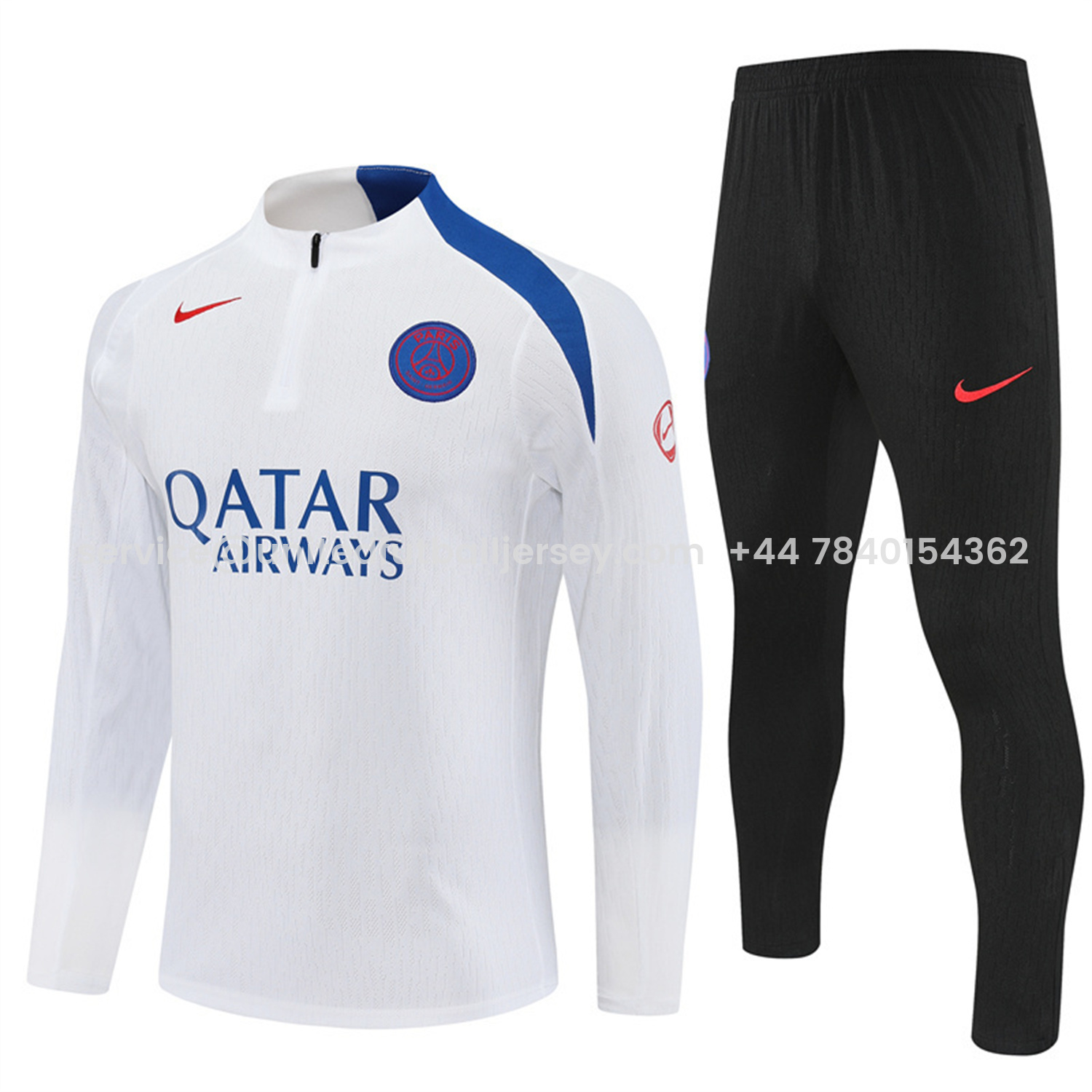 foot-Paris Saint-Germain PSG 25-26 Long Sleeve Training Set - Player Version - White Top and Black Pants