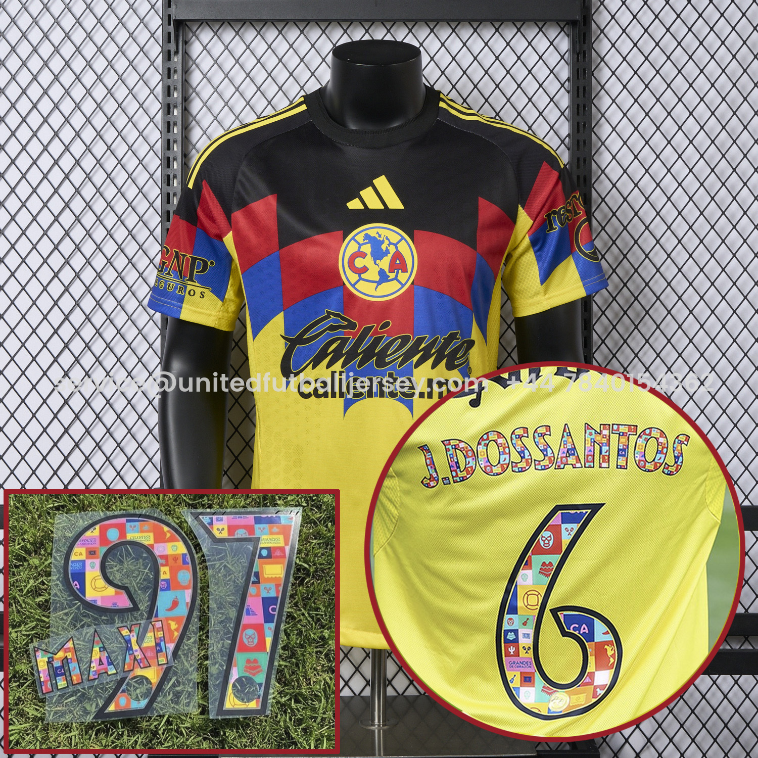 foot-【El Día de Muertos Font】Club América 25-26 Home Yellow Jersey - Player Version