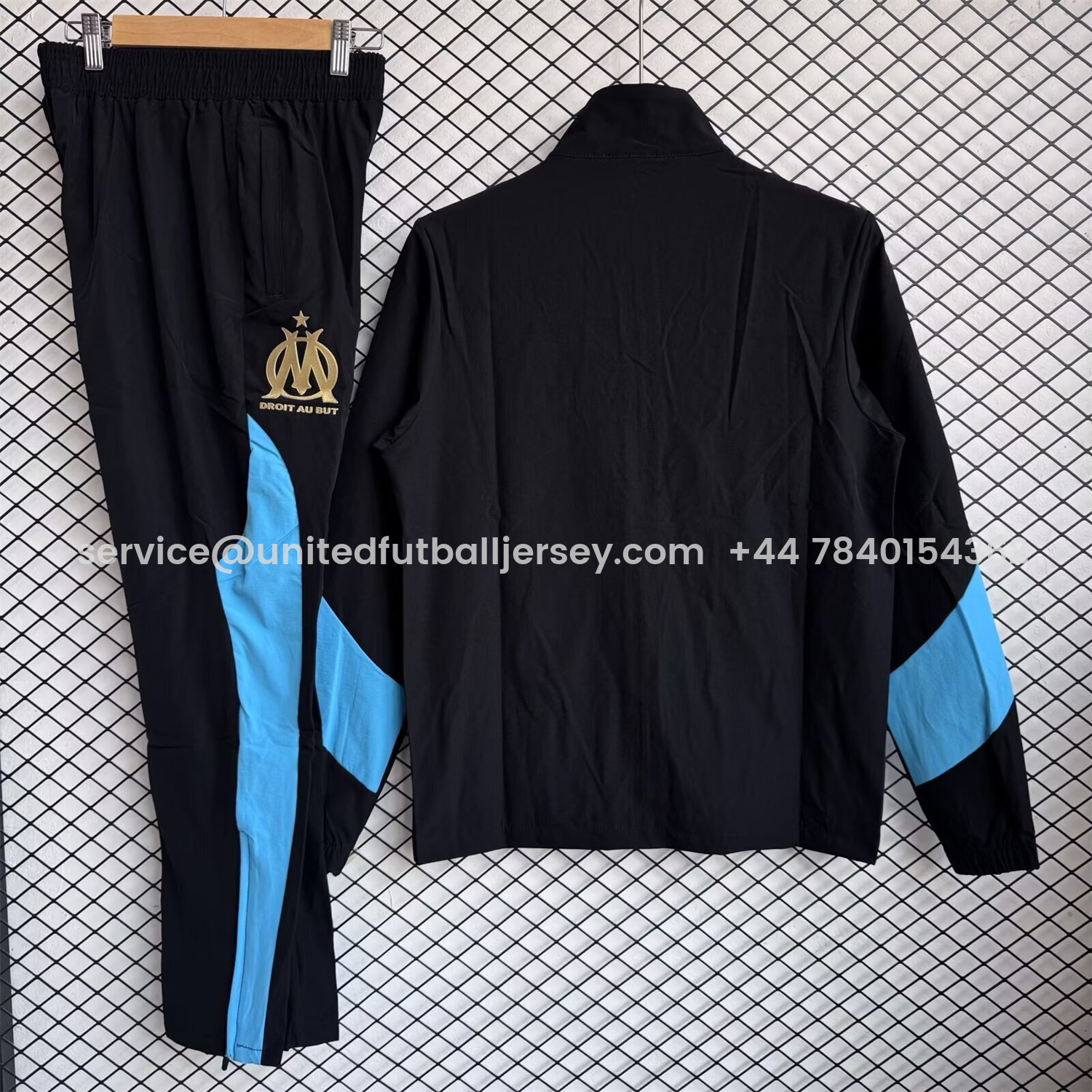 foot-Marseille 25-26 Windbreaker Training Set - Blue Black Top and Pants