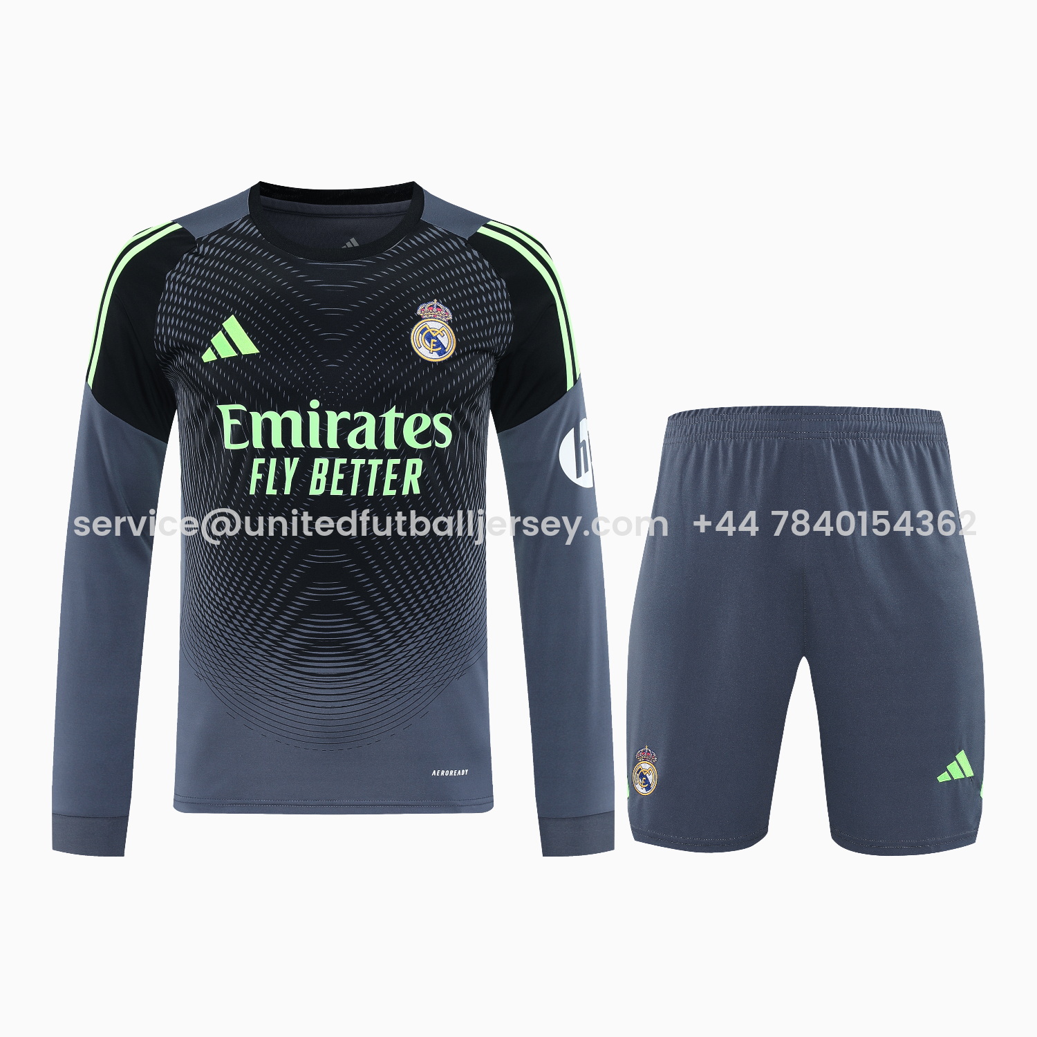 foot-Real Madrid 25-26 Long-Sleeve Training Set - Deep Gray Top & Gray Shorts