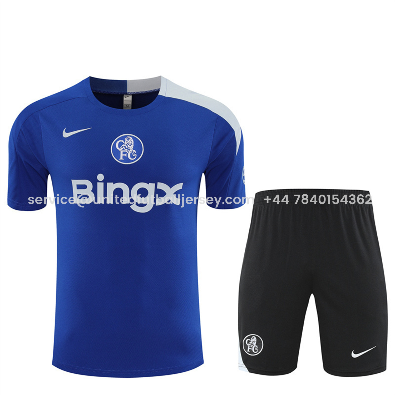 foot-C.H.E.L.S.E.A 25-26 Kids Short-Sleeve Training Set - Blue Top & Black Shorts