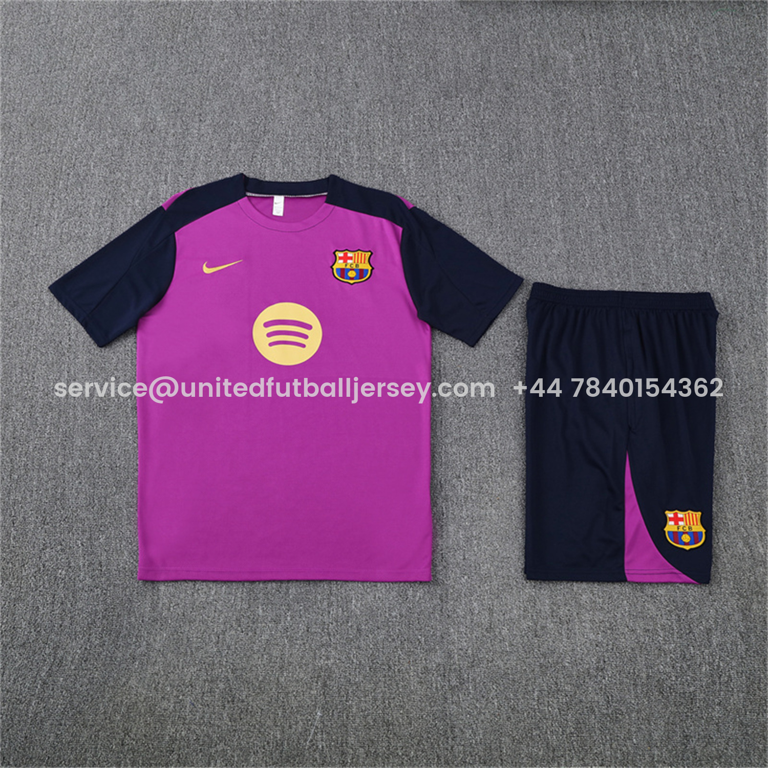foot-Barcelona 25-26 Kids Short-Sleeve Training Set - Purple Top & Deep Blue Shorts