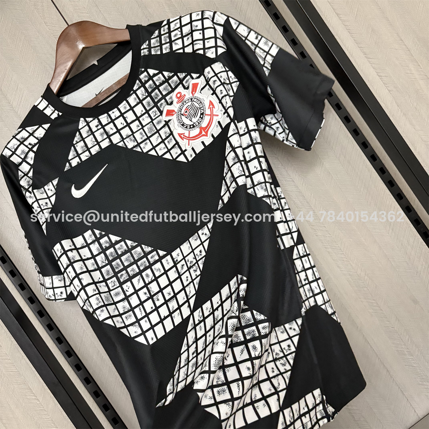 foot-Corinthians 2025-26 White And Black Pre-Match Jersey - Fans Version
