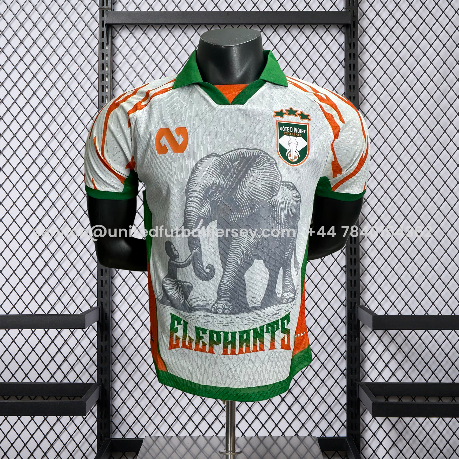 foot-Ivory Coast 25-26 Elephant And Kid White Jersey - Player Version