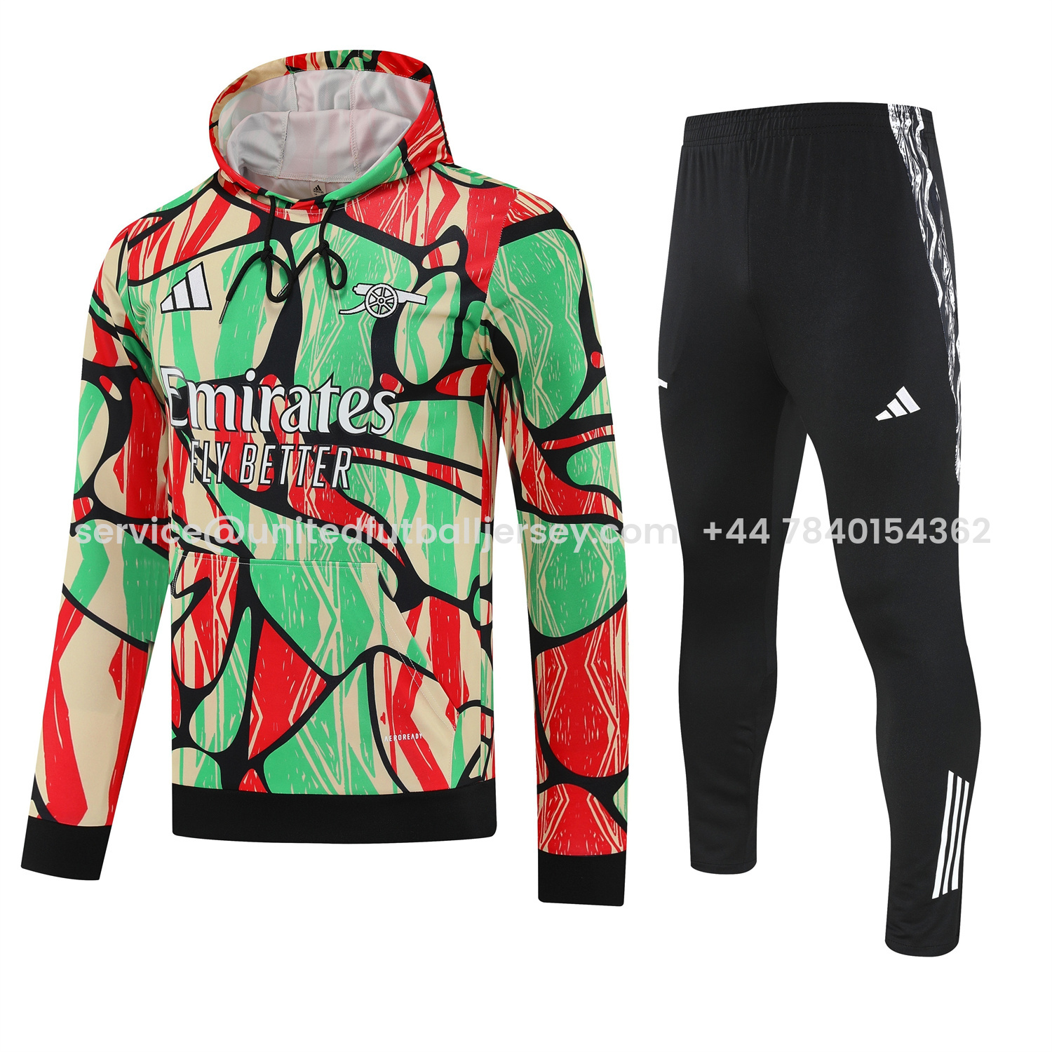 foot-Arsenal 25-26 Training Hoodie Set - Red Green Hoodie and Black Pants