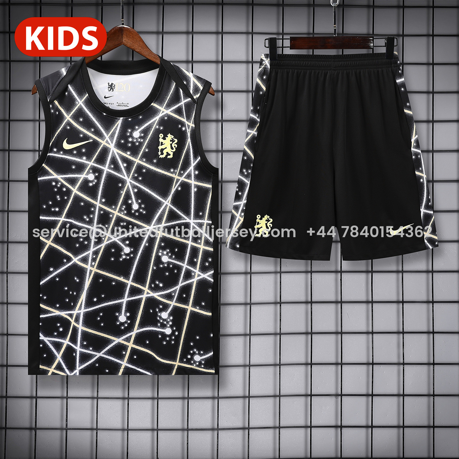 foot-C.H.E.L.S.E.A 25-26 Kids Vest Training Set - Yellow Fluorescent Rays Black Vest & Black Shorts