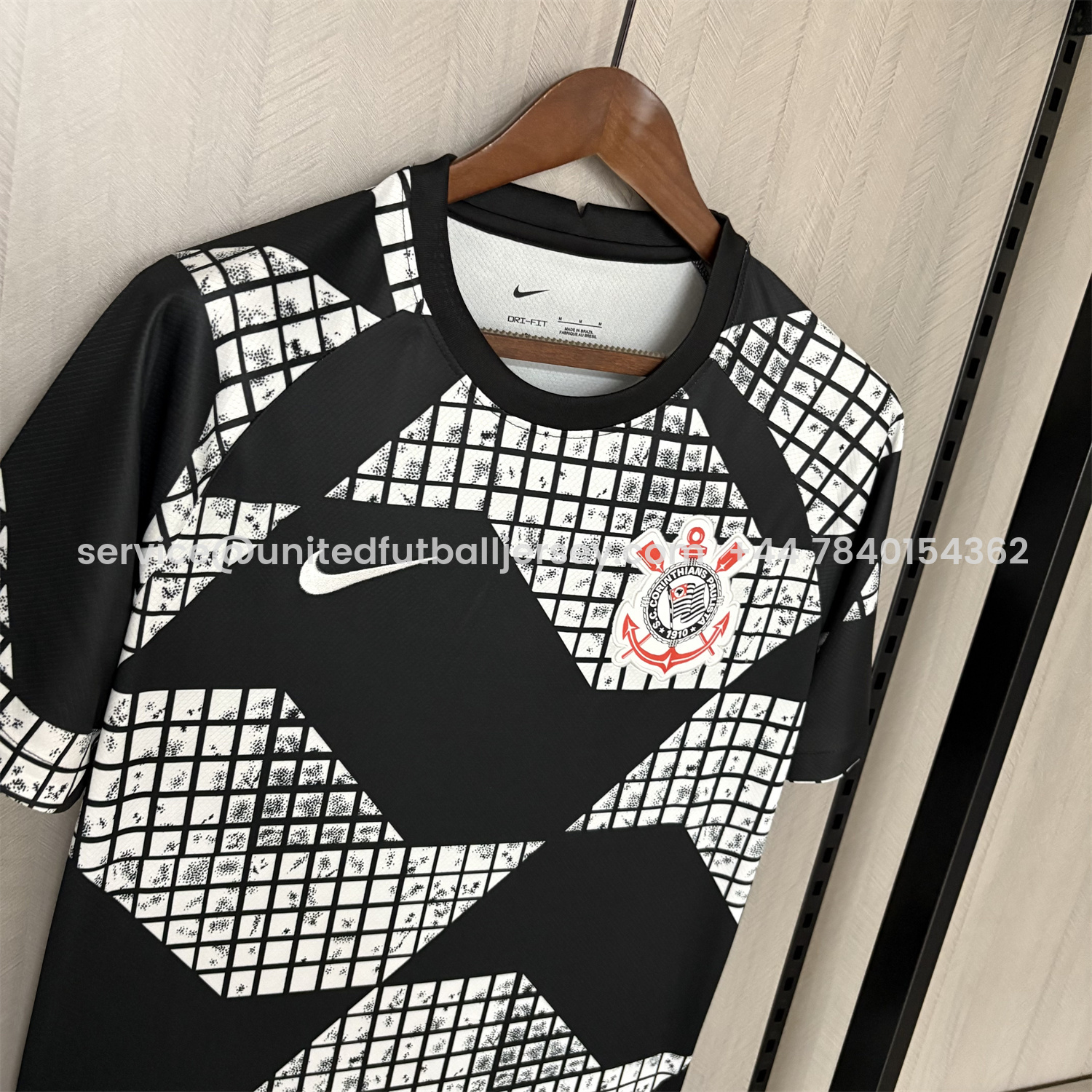 foot-Corinthians 2025-26 White And Black Pre-Match Jersey - Fans Version
