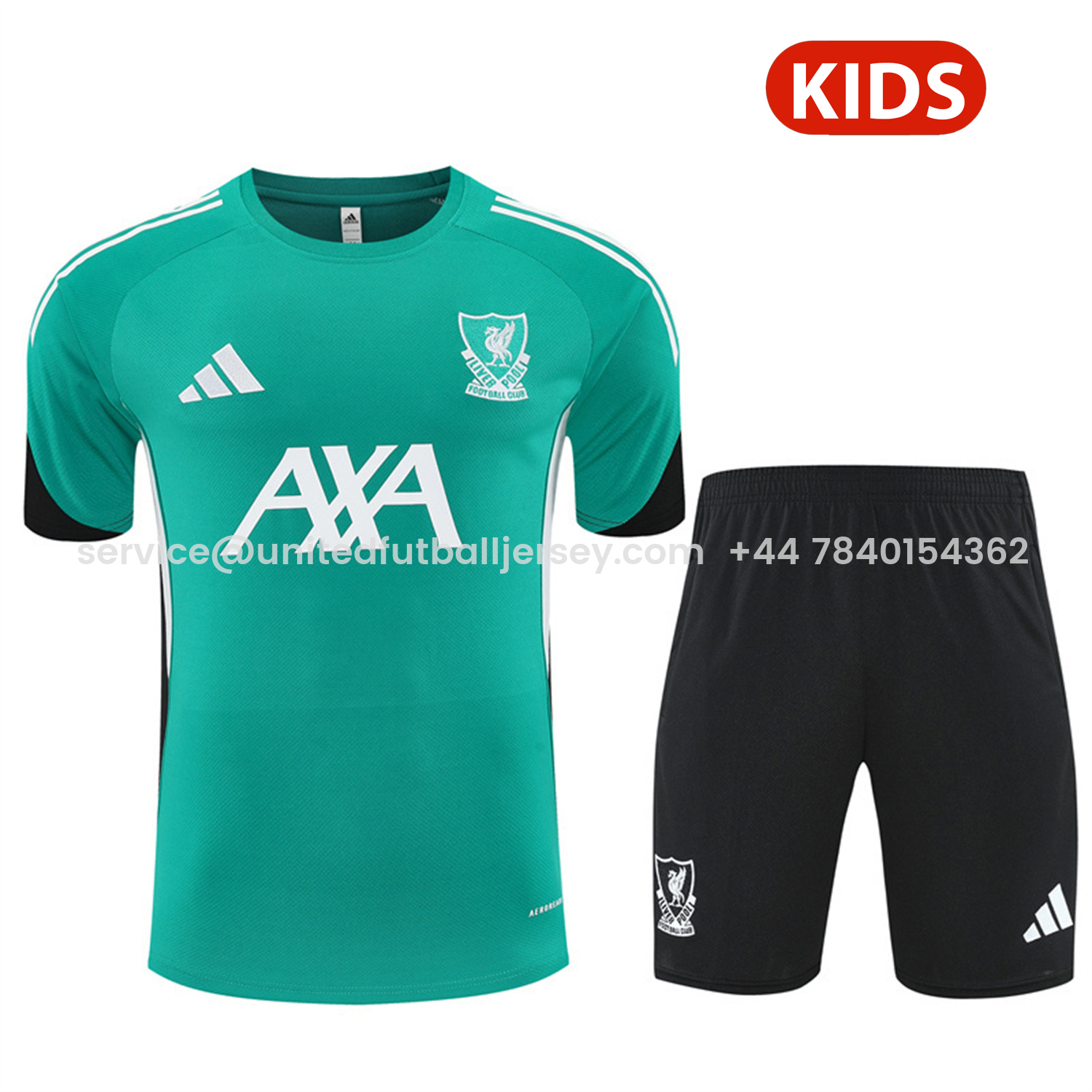 foot-Liver.pool 25-26 Kids Short-Sleeve Training Set - Green Top & Black Shorts