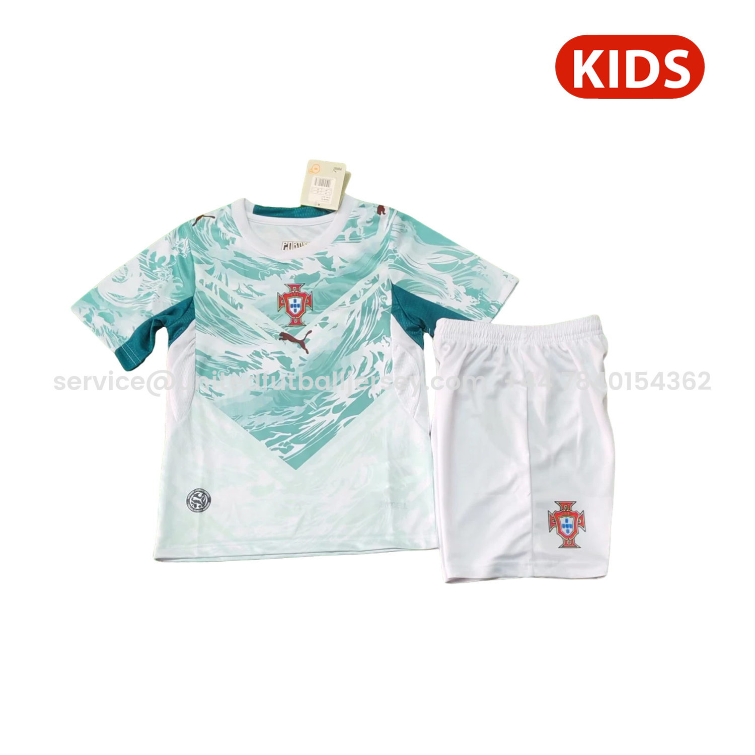 foot-Portugal 2026 Away White And Cyan Kids Kit