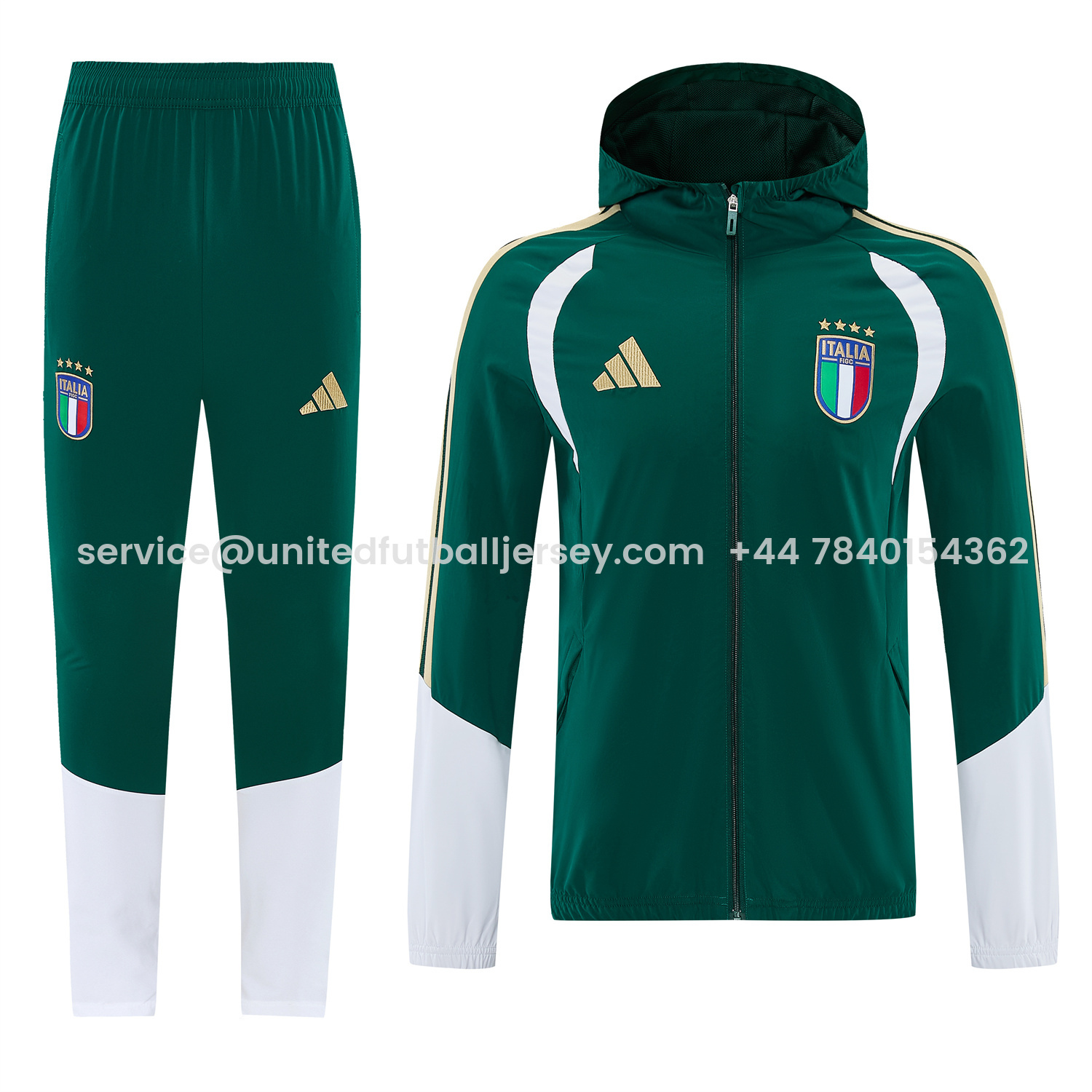 foot-Italy 2026 Hooded Windbreaker Training Set - Green Top & Pants