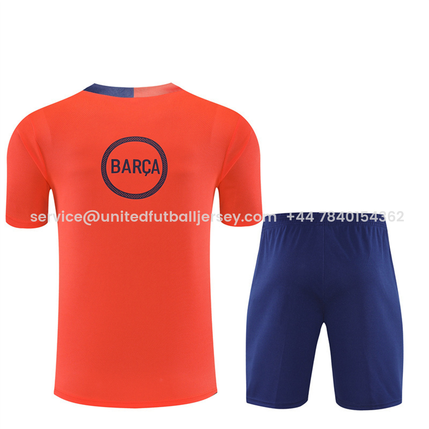 foot-Barcelona 25-26 Short-Sleeve Training Set - Orange Top Royal Blue Sponsor& Royal Blue Shorts