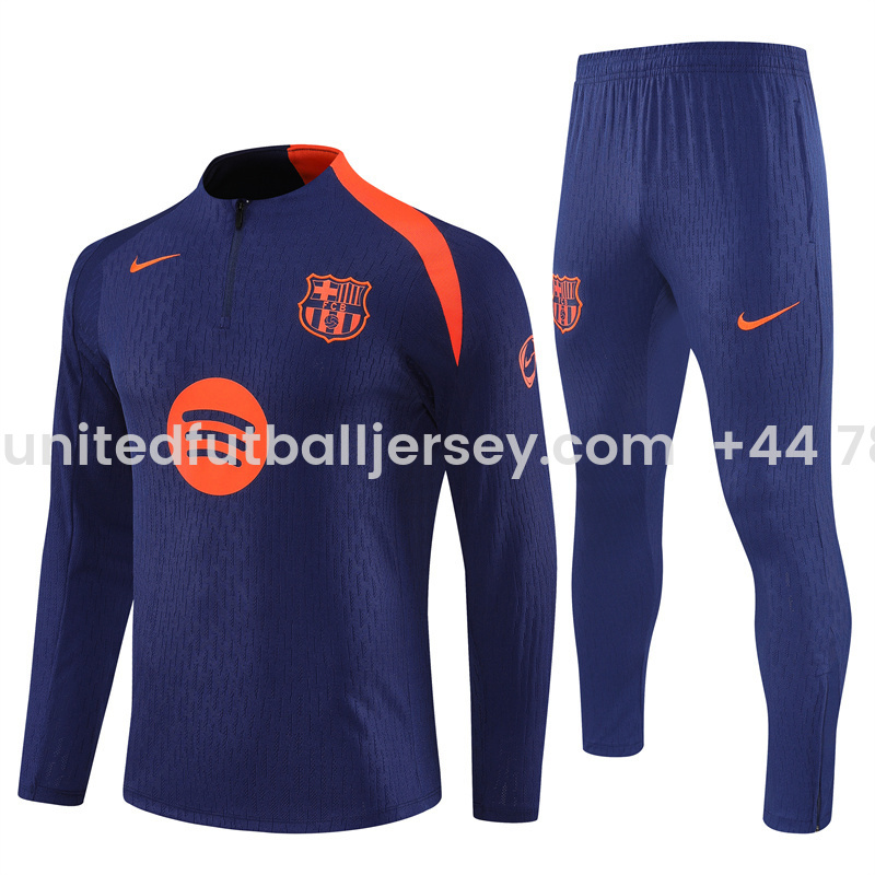 foot-Barcelona 25-26 Long Sleeve Training Set - Royal Blue Top Orange Sponsor & Royal Blue Pants